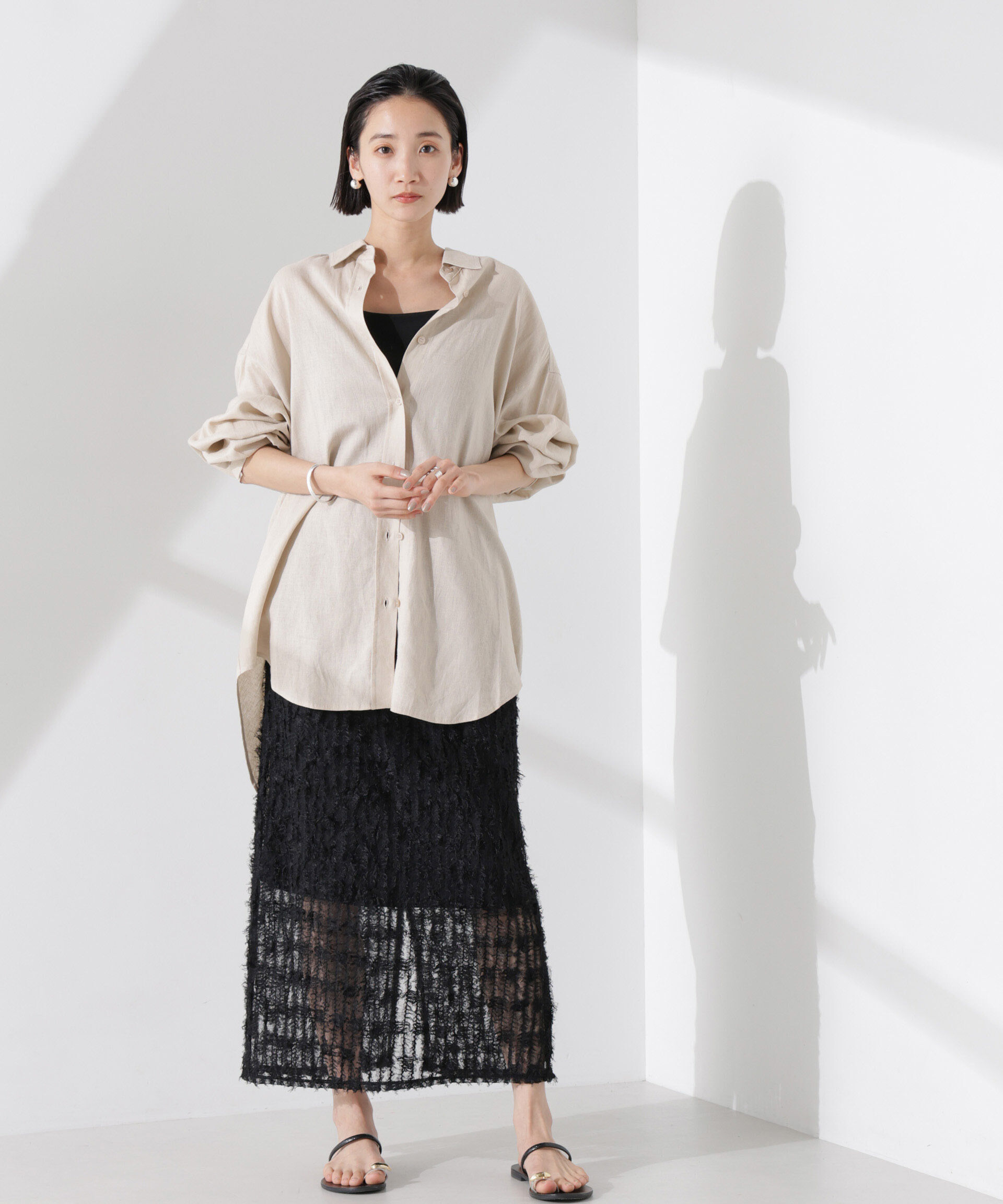 nano･universe「フリンジチュールナロースカート（セットアップ可）」|スカート|