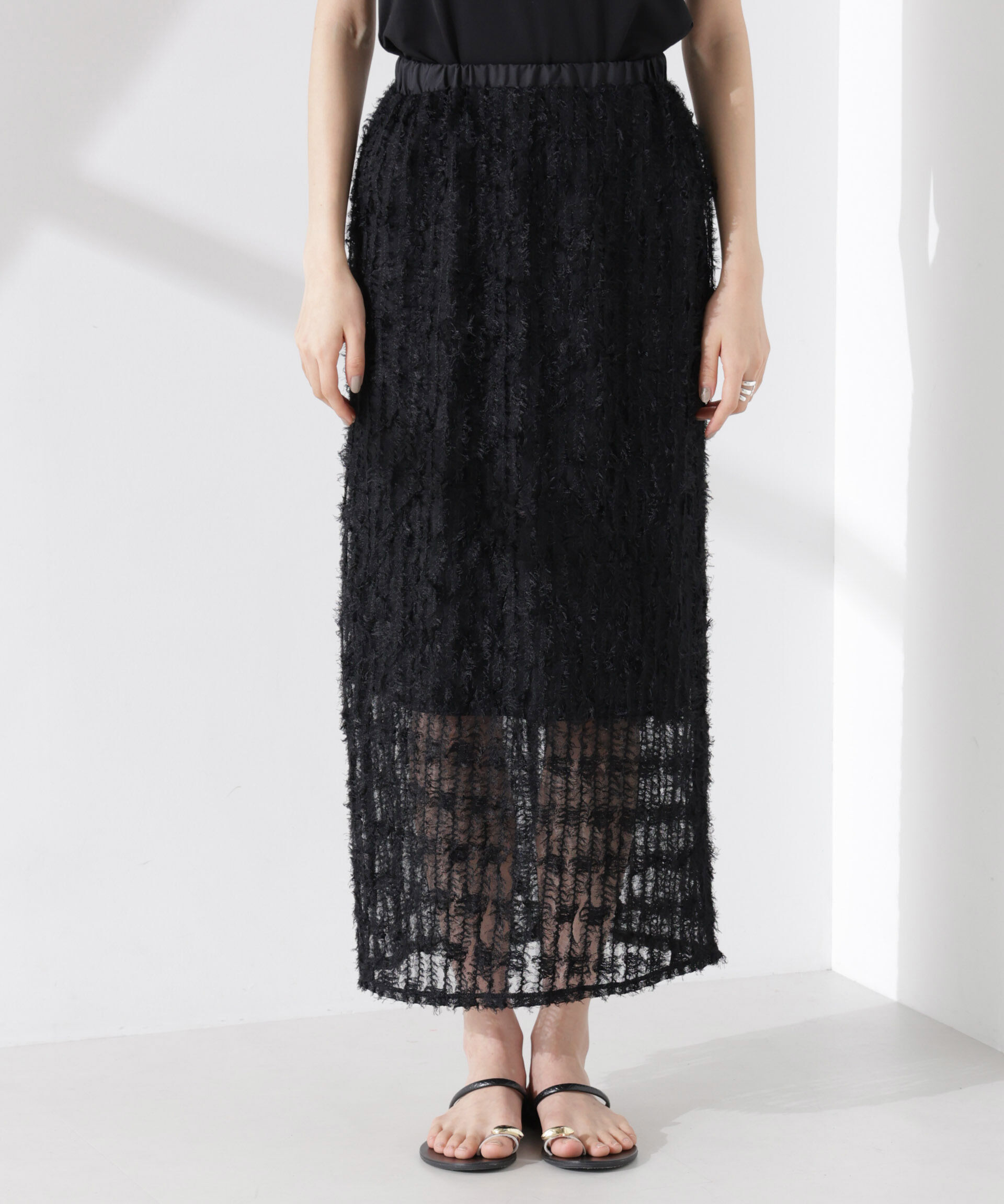 nano･universe「フリンジチュールナロースカート（セットアップ可）」|スカート|