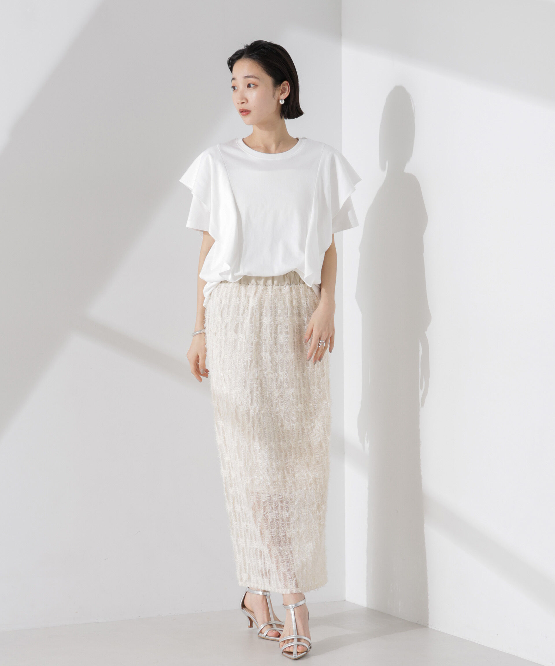 nano･universe「フリンジチュールナロースカート（セットアップ可）」|スカート|