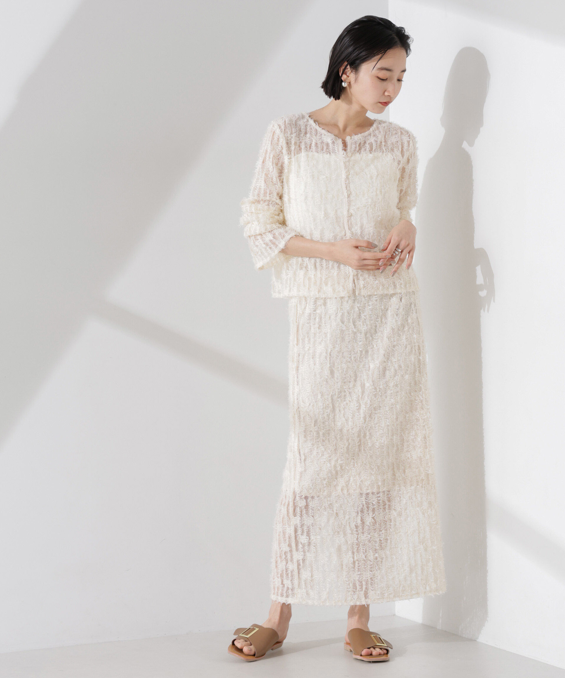 nano･universe「フリンジチュールナロースカート（セットアップ可）」|スカート|