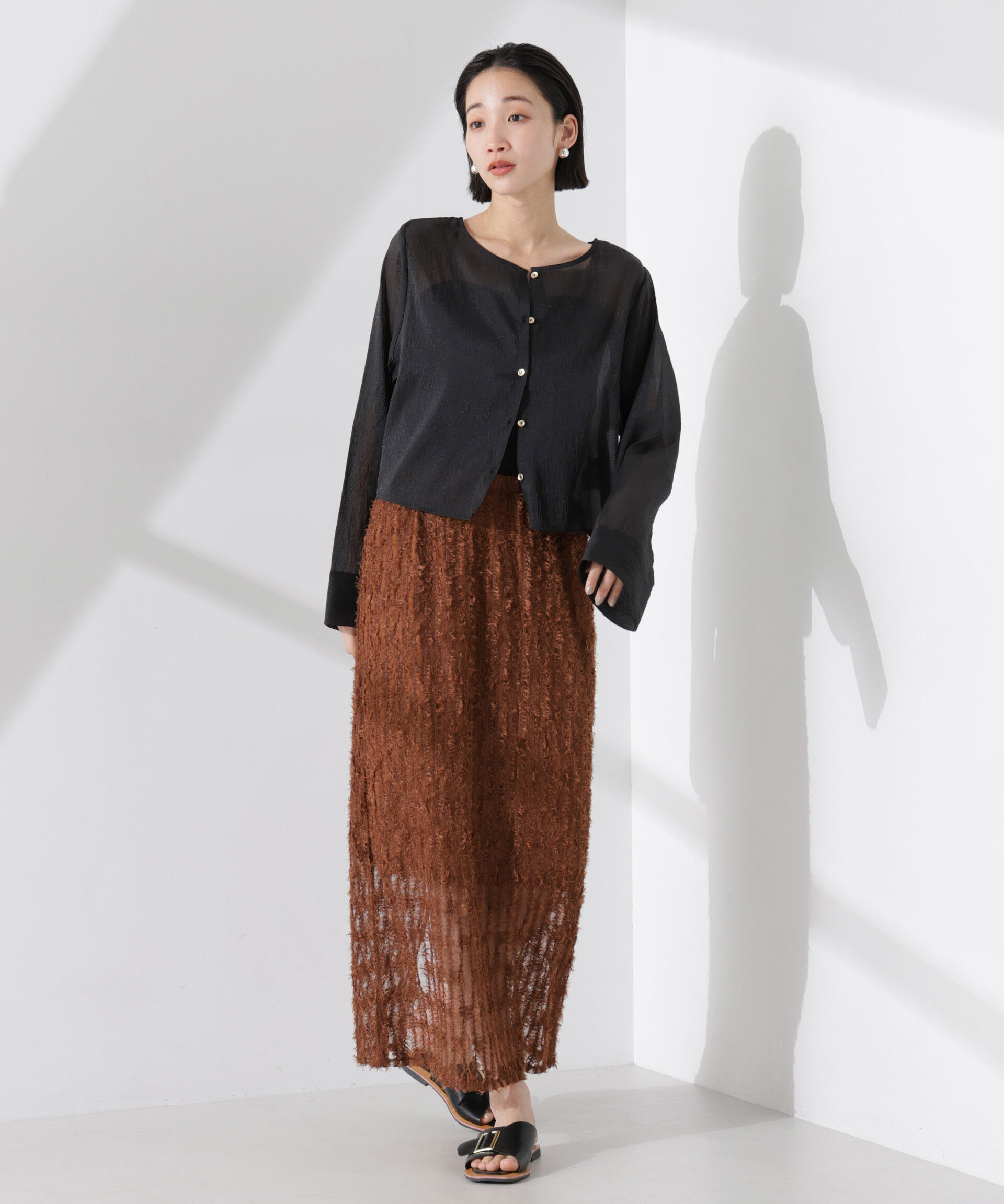 nano･universe「フリンジチュールナロースカート（セットアップ可）」|スカート|