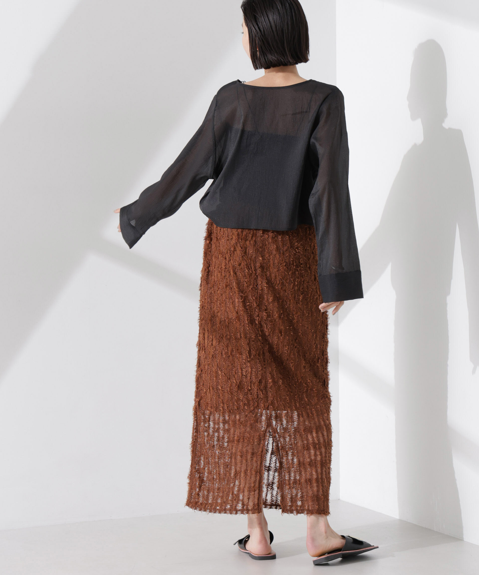nano･universe「フリンジチュールナロースカート（セットアップ可）」|スカート|