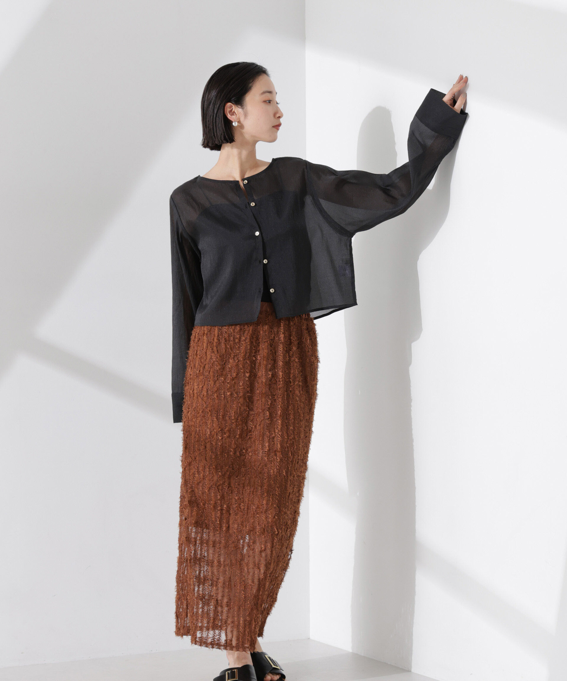 nano･universe「フリンジチュールナロースカート（セットアップ可）」|スカート|