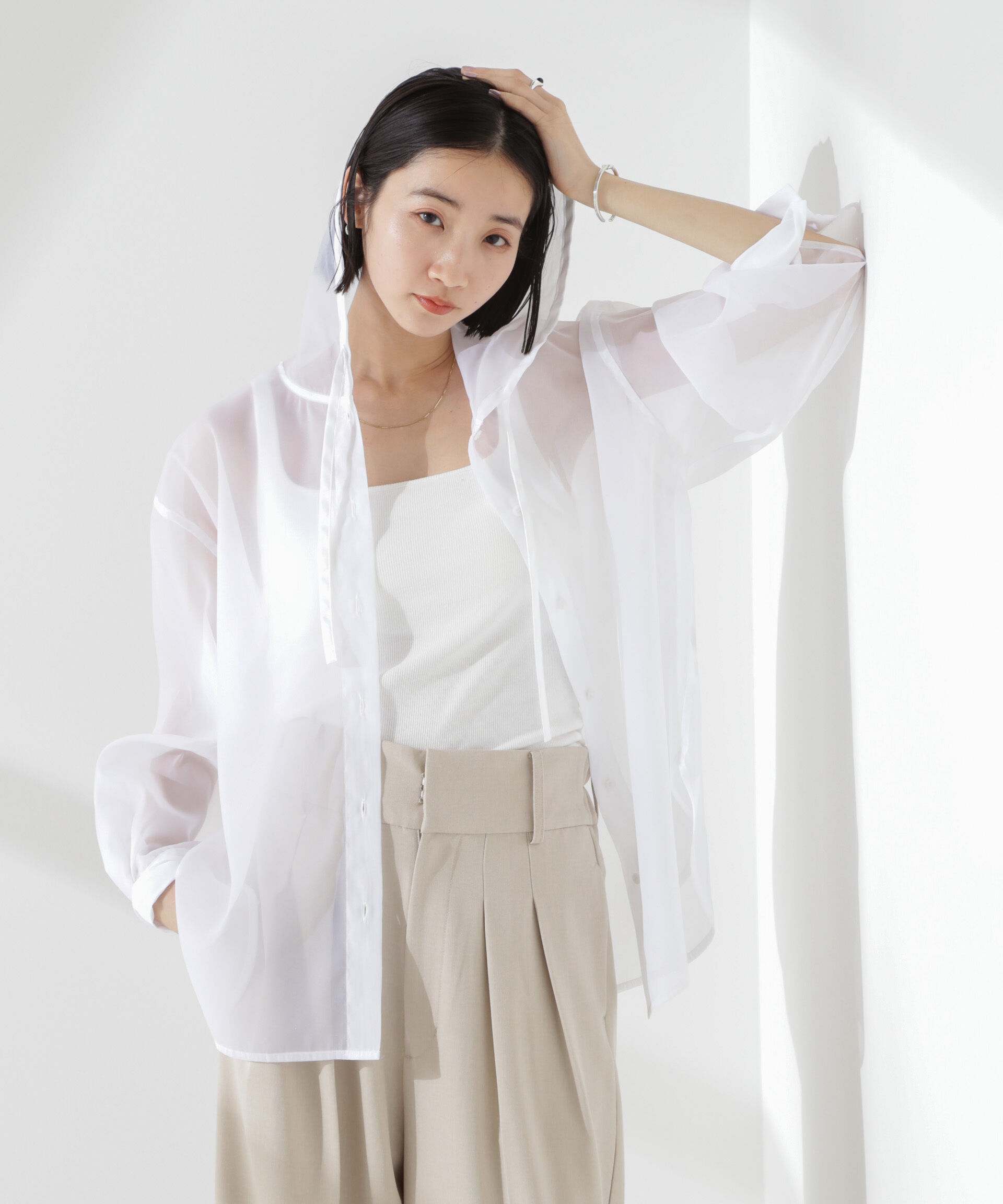 nano･universe「シアーフードシャツ」|シャツ・ブラウス|