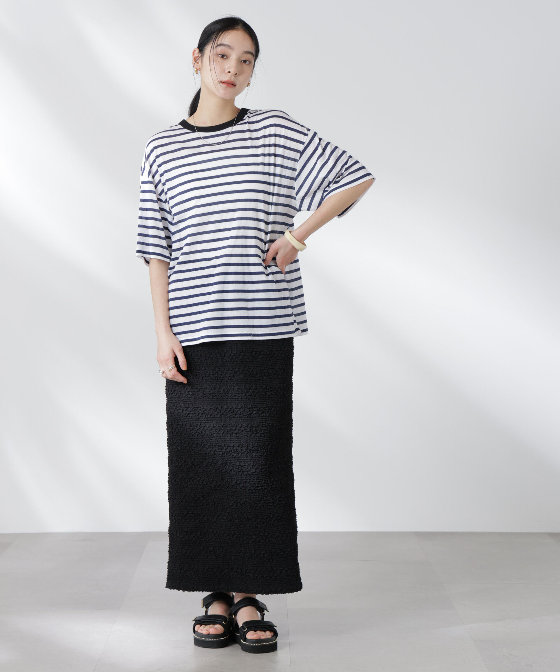 nano･universe「ボーダーシアーコットンTシャツ」|Tシャツ・カットソー|