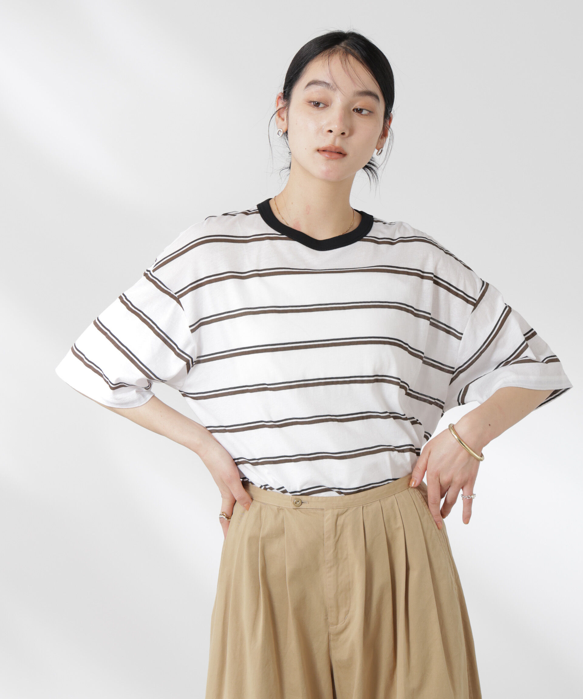 nano･universe「ボーダーシアーコットンTシャツ」|Tシャツ・カットソー|