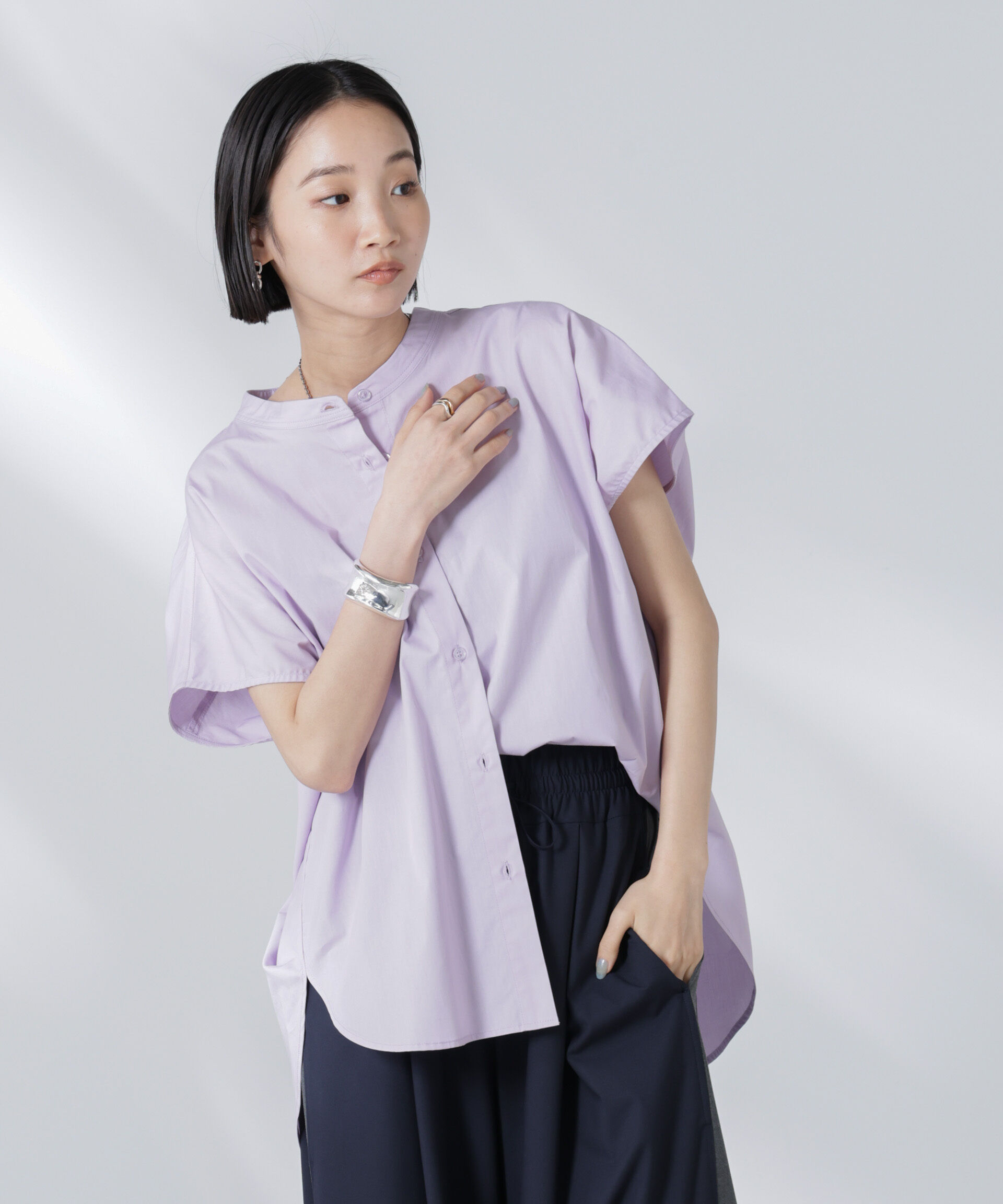 nano･universe「バックギャザーノースリーブブラウス」|シャツ・ブラウス|パープル