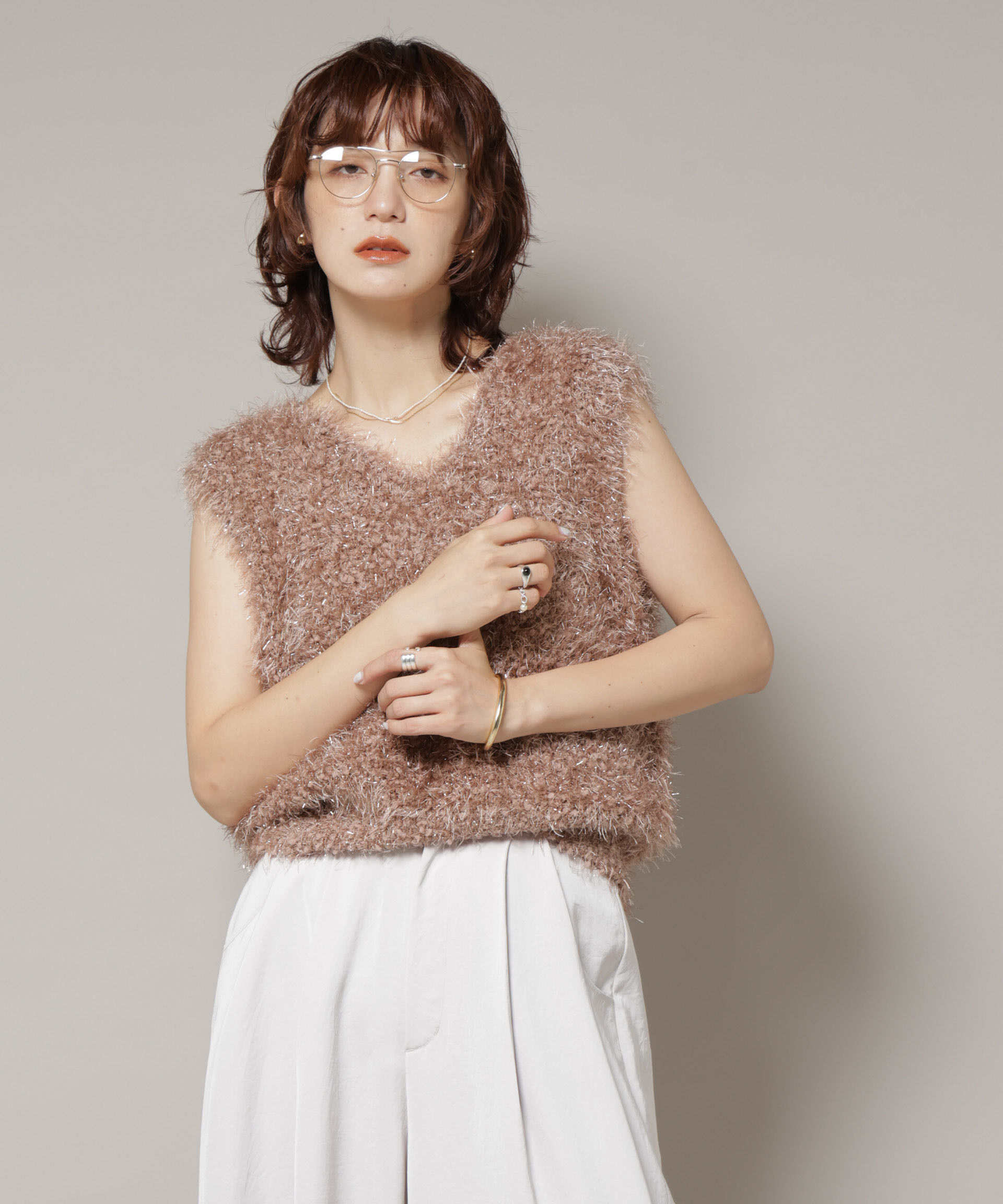 nano･universe「シャギーラメベスト」|ニット・セーター|