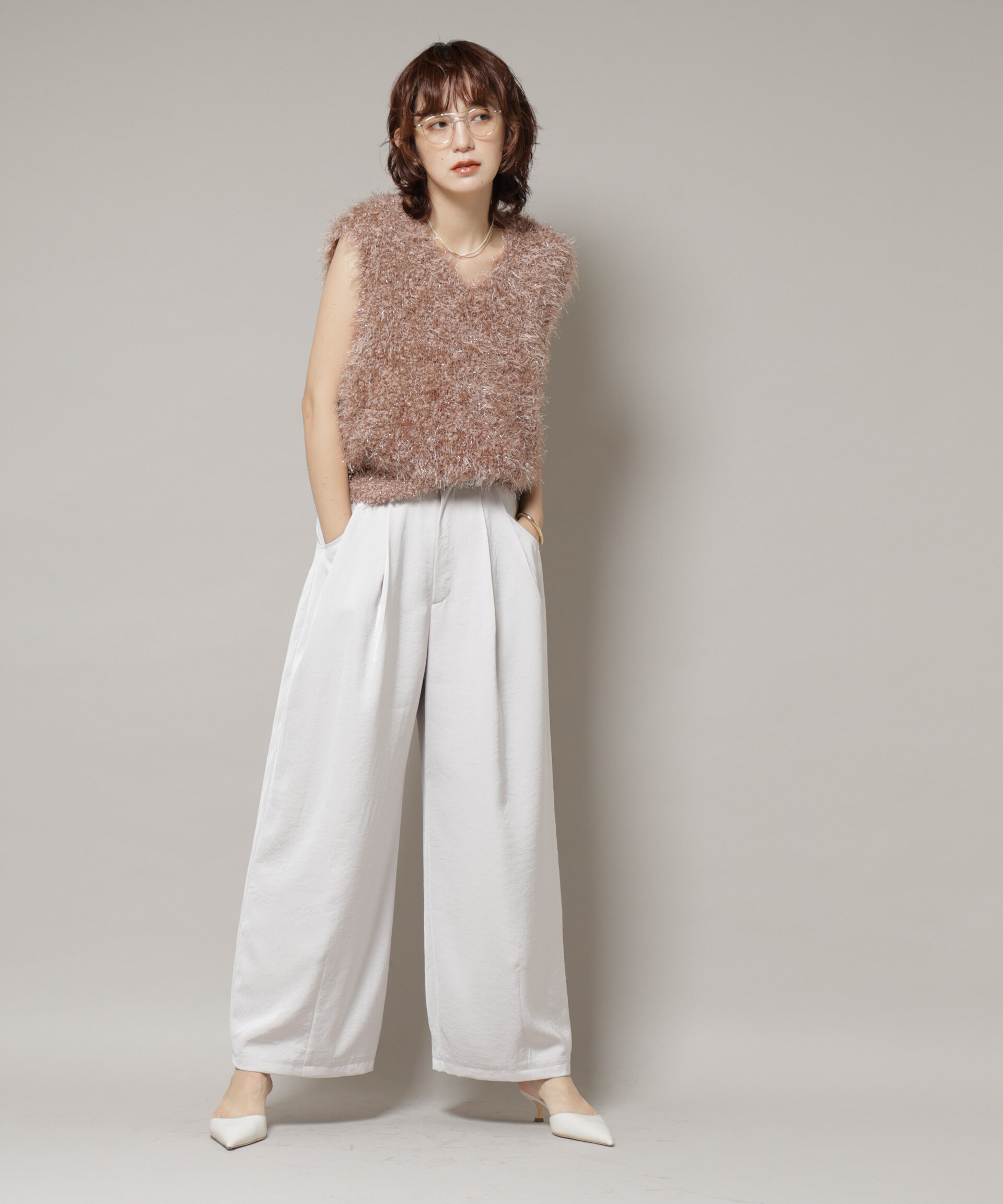 nano･universe「シャギーラメベスト」|ニット・セーター|