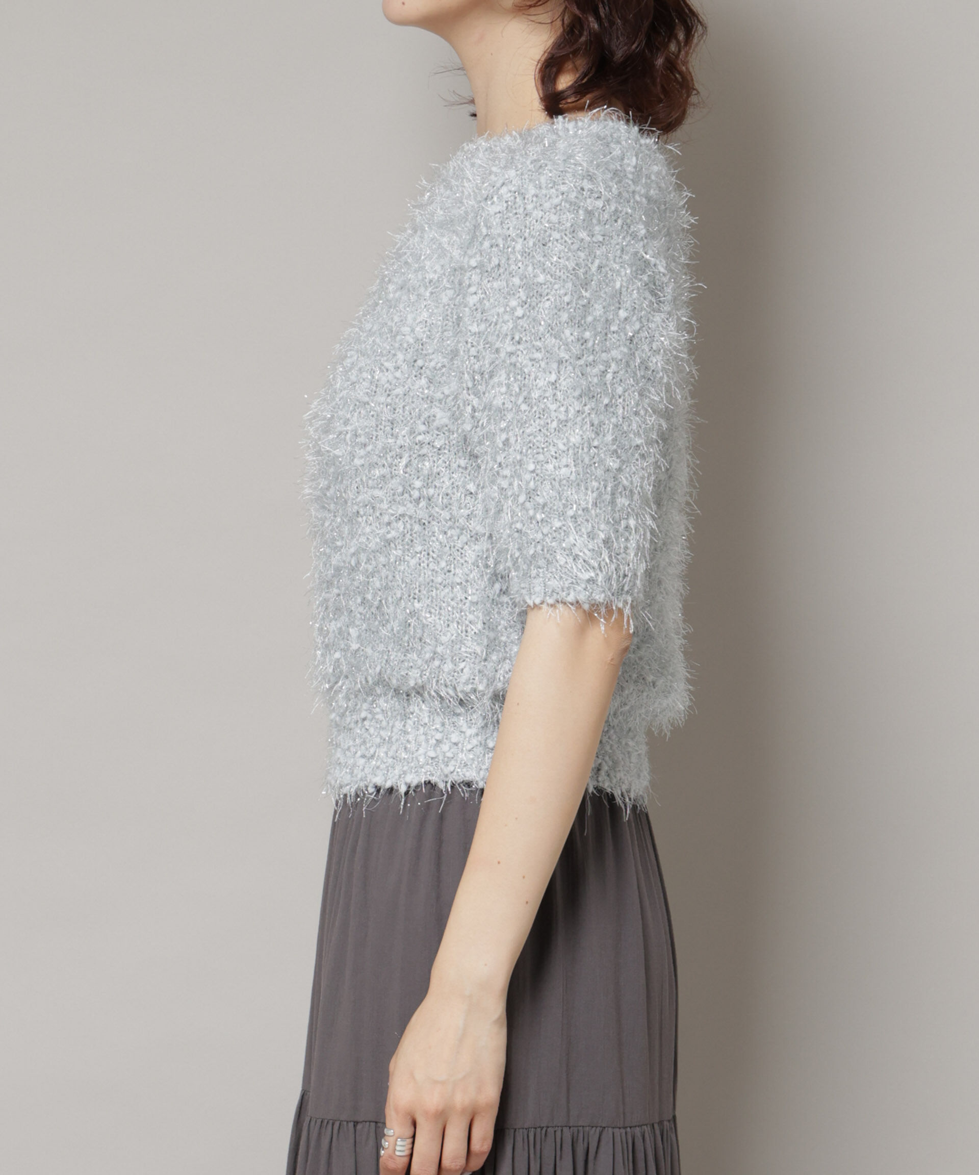 nano･universe「シャギーラメコンパクト半袖ニット」|ニット・セーター|