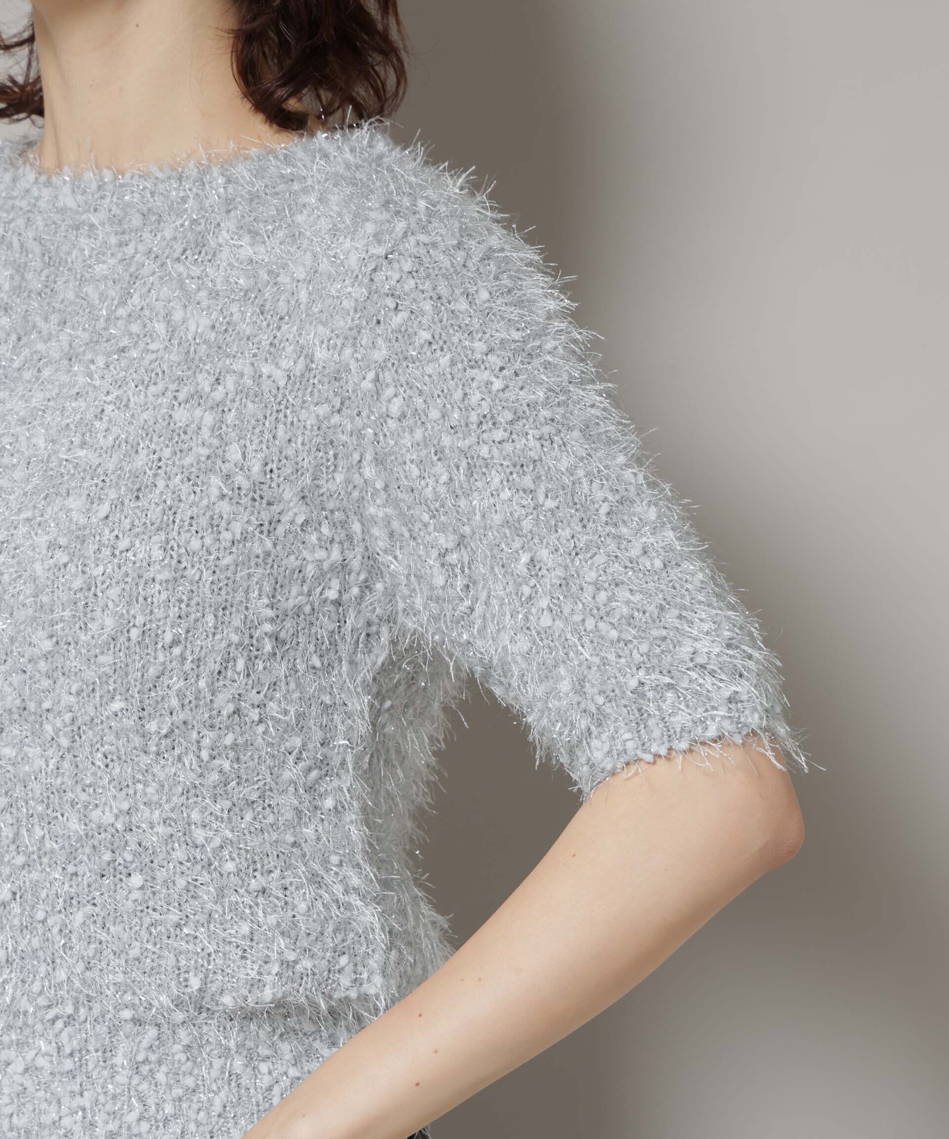 nano･universe「シャギーラメコンパクト半袖ニット」|ニット・セーター|