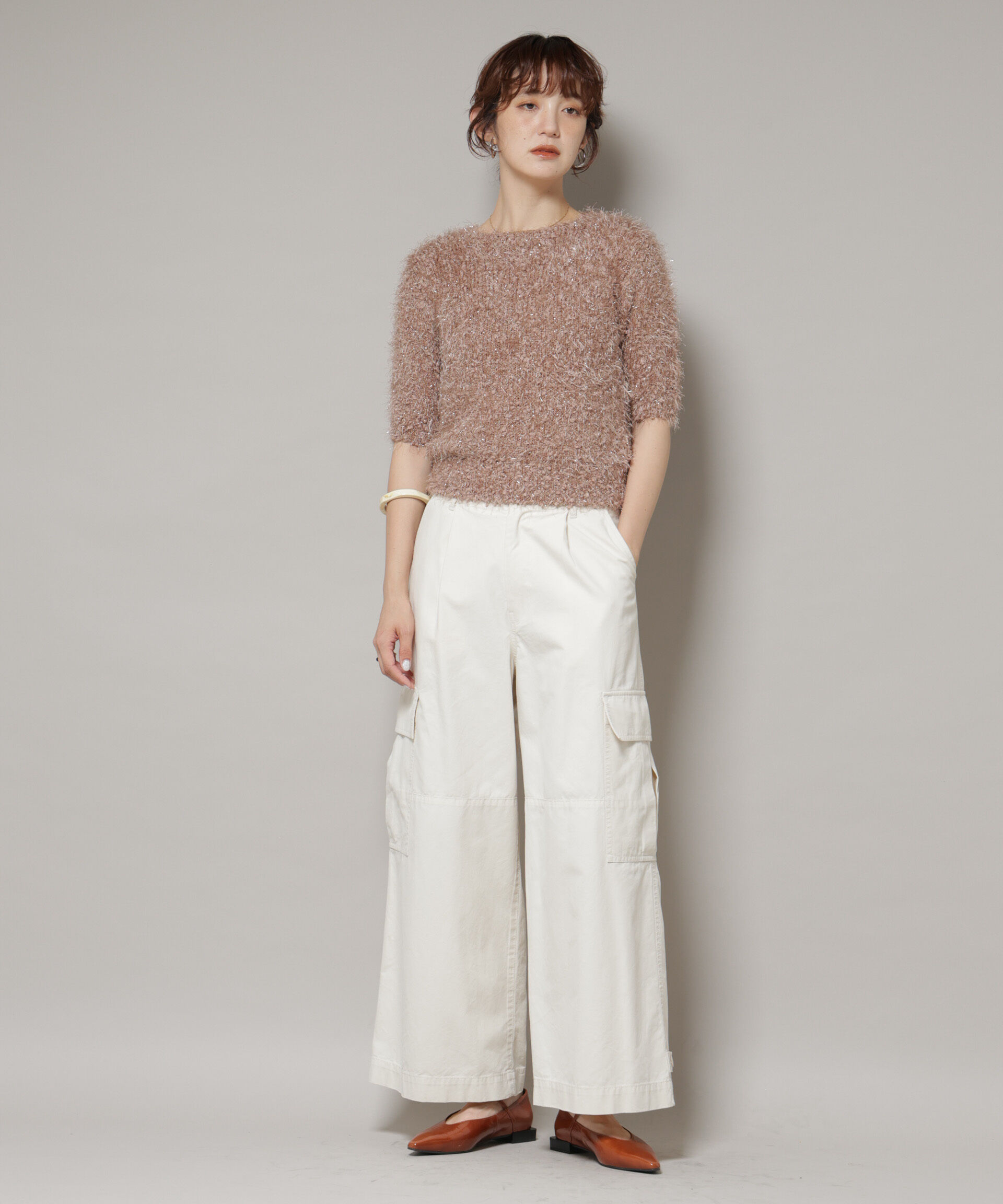 nano･universe「シャギーラメコンパクト半袖ニット」|ニット・セーター|