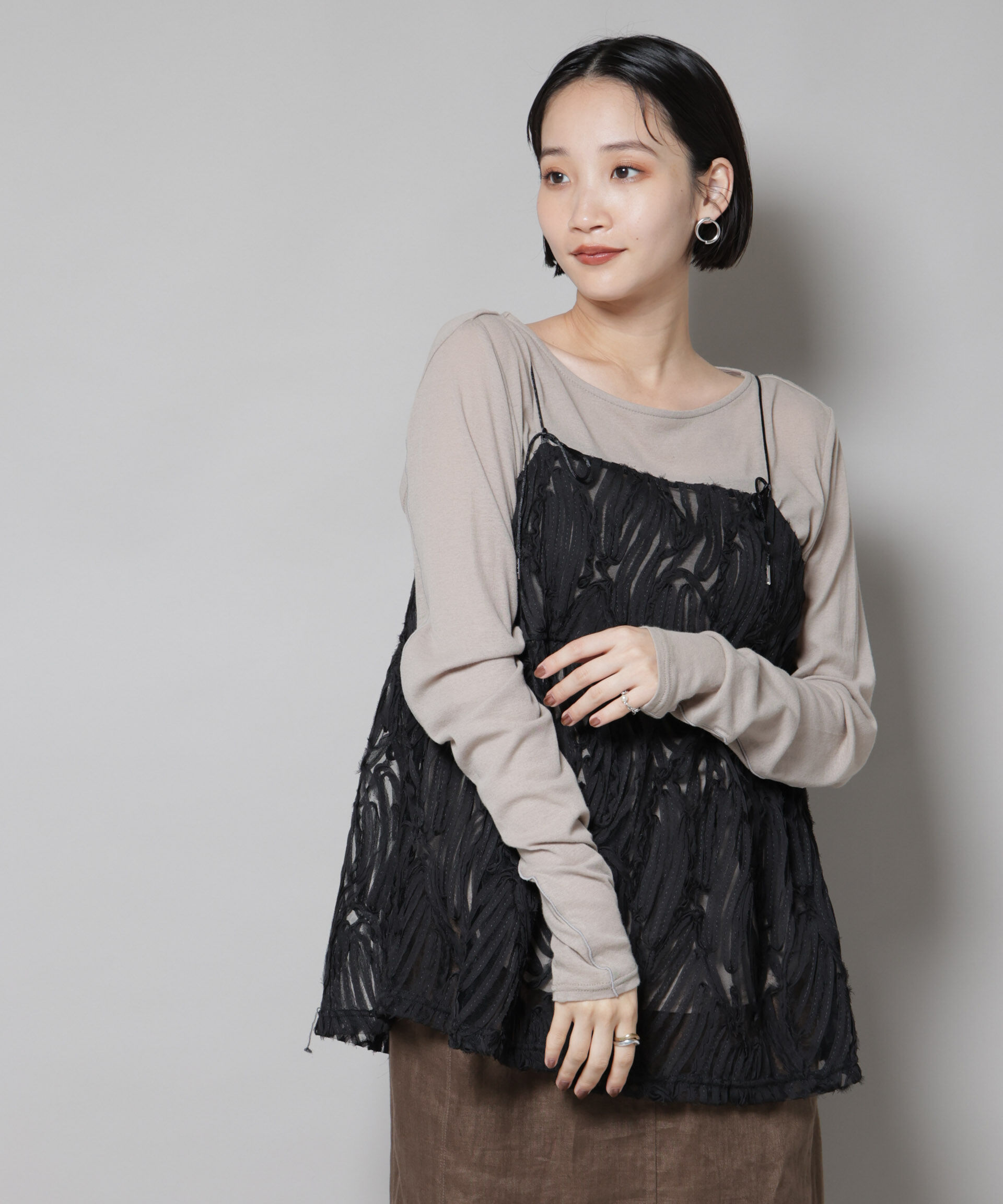 nano･universe「テープ刺繍チュール前後2wayキャミソールビスチェ(セットアップ可)」|シャツ・ブラウス|