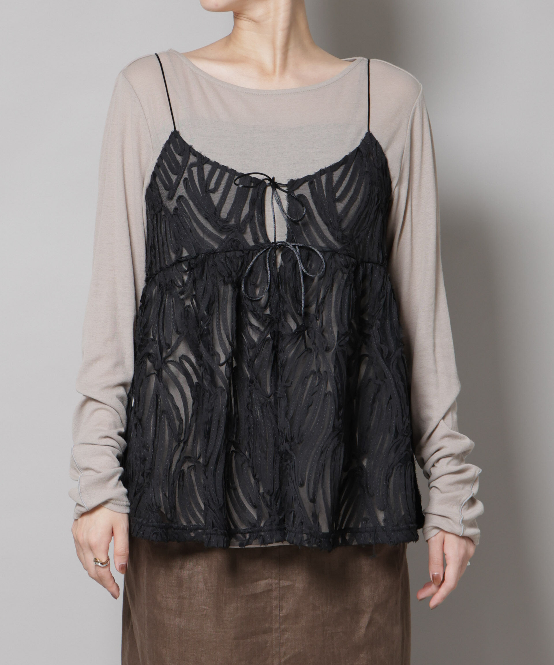 nano･universe「テープ刺繍チュール前後2wayキャミソールビスチェ(セットアップ可)」|シャツ・ブラウス|