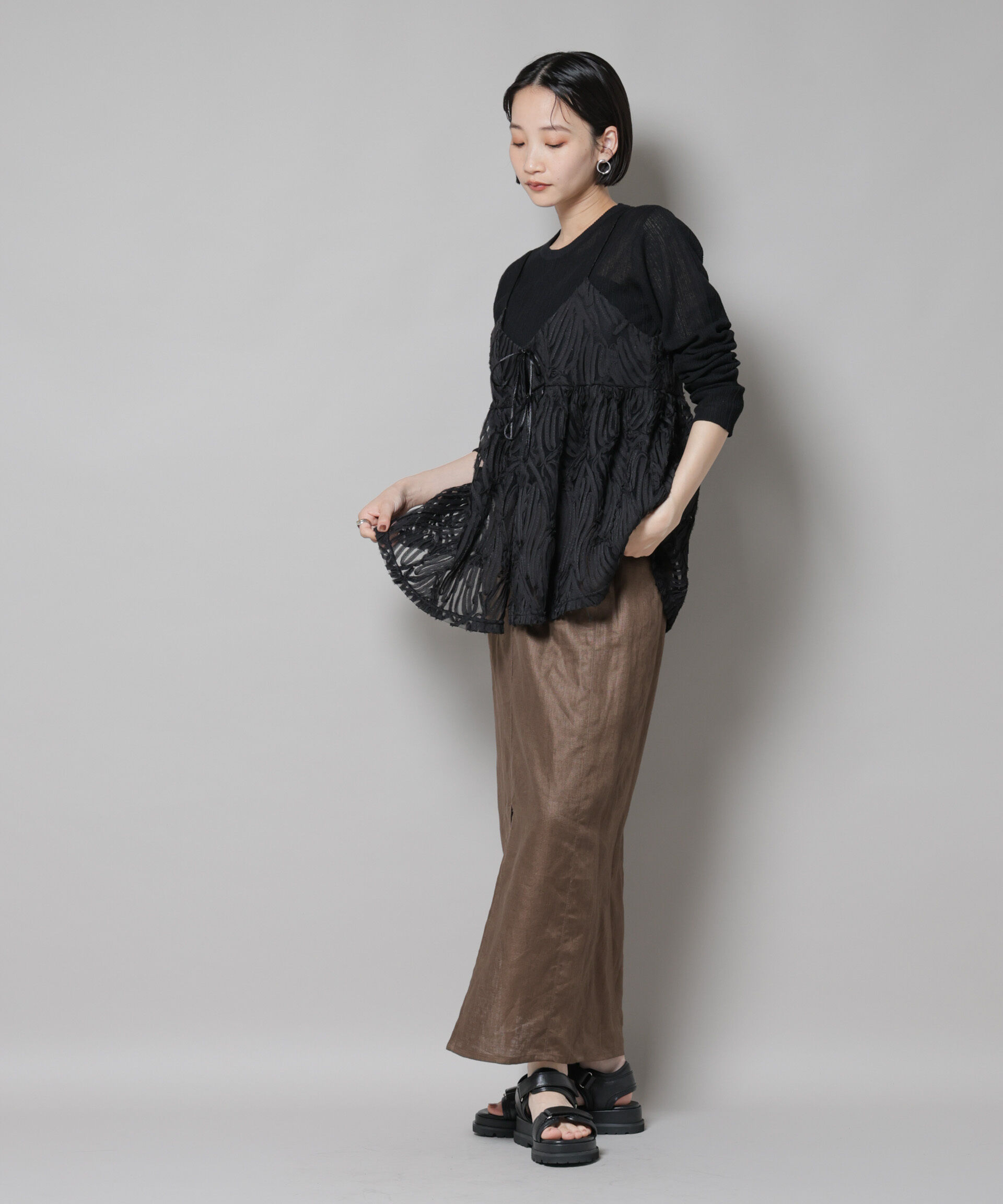 nano･universe「テープ刺繍チュール前後2wayキャミソールビスチェ(セットアップ可)」|シャツ・ブラウス|