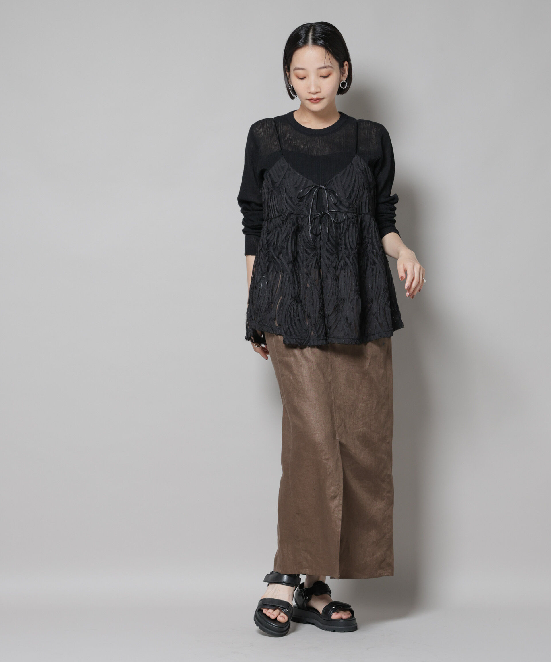 nano･universe「テープ刺繍チュール前後2wayキャミソールビスチェ(セットアップ可)」|シャツ・ブラウス|