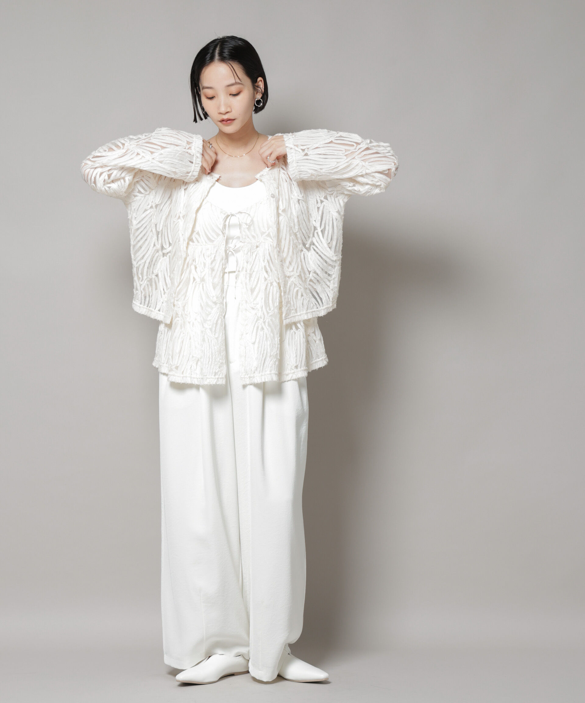 nano･universe「テープ刺繍チュール前後2wayキャミソールビスチェ(セットアップ可)」|シャツ・ブラウス|