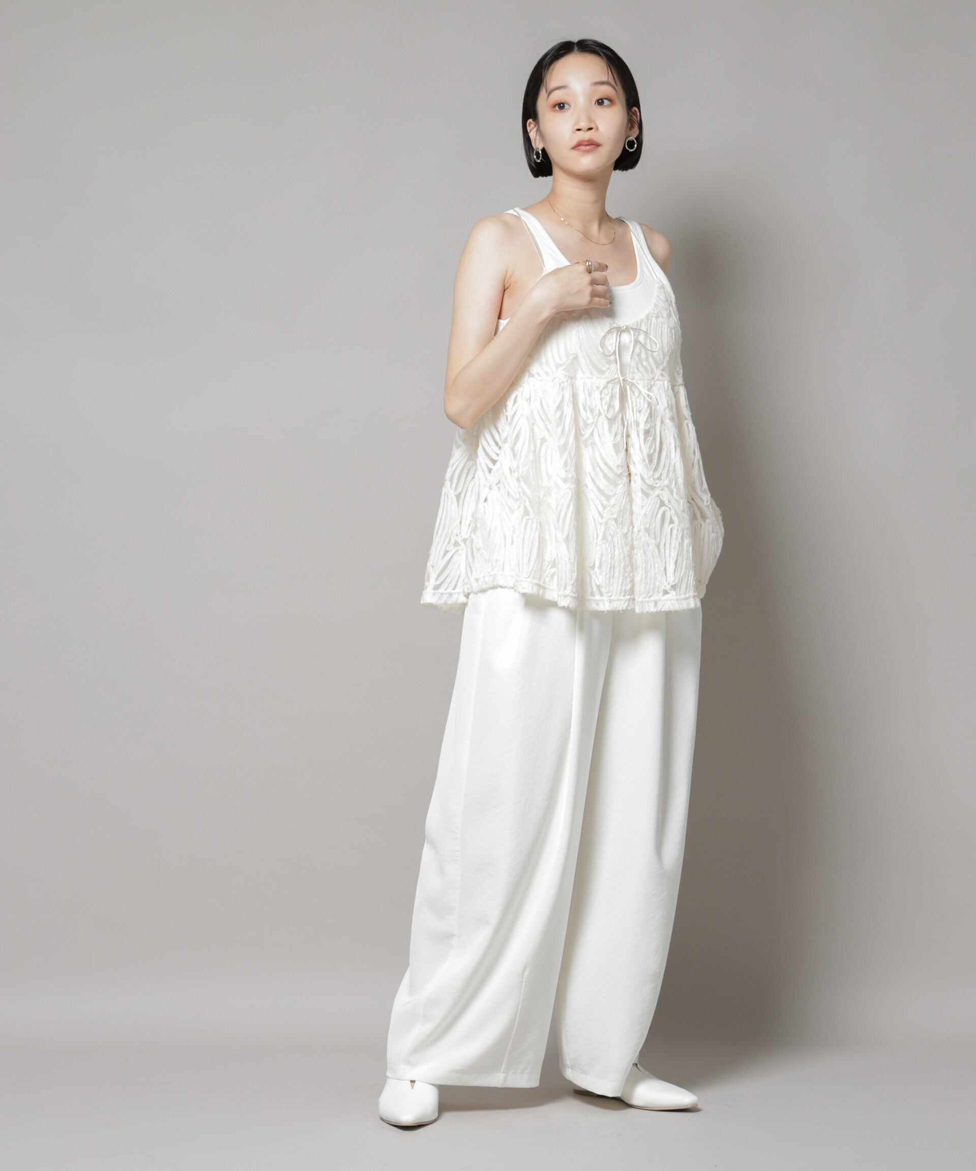 nano･universe「テープ刺繍チュール前後2wayキャミソールビスチェ(セットアップ可)」|シャツ・ブラウス|