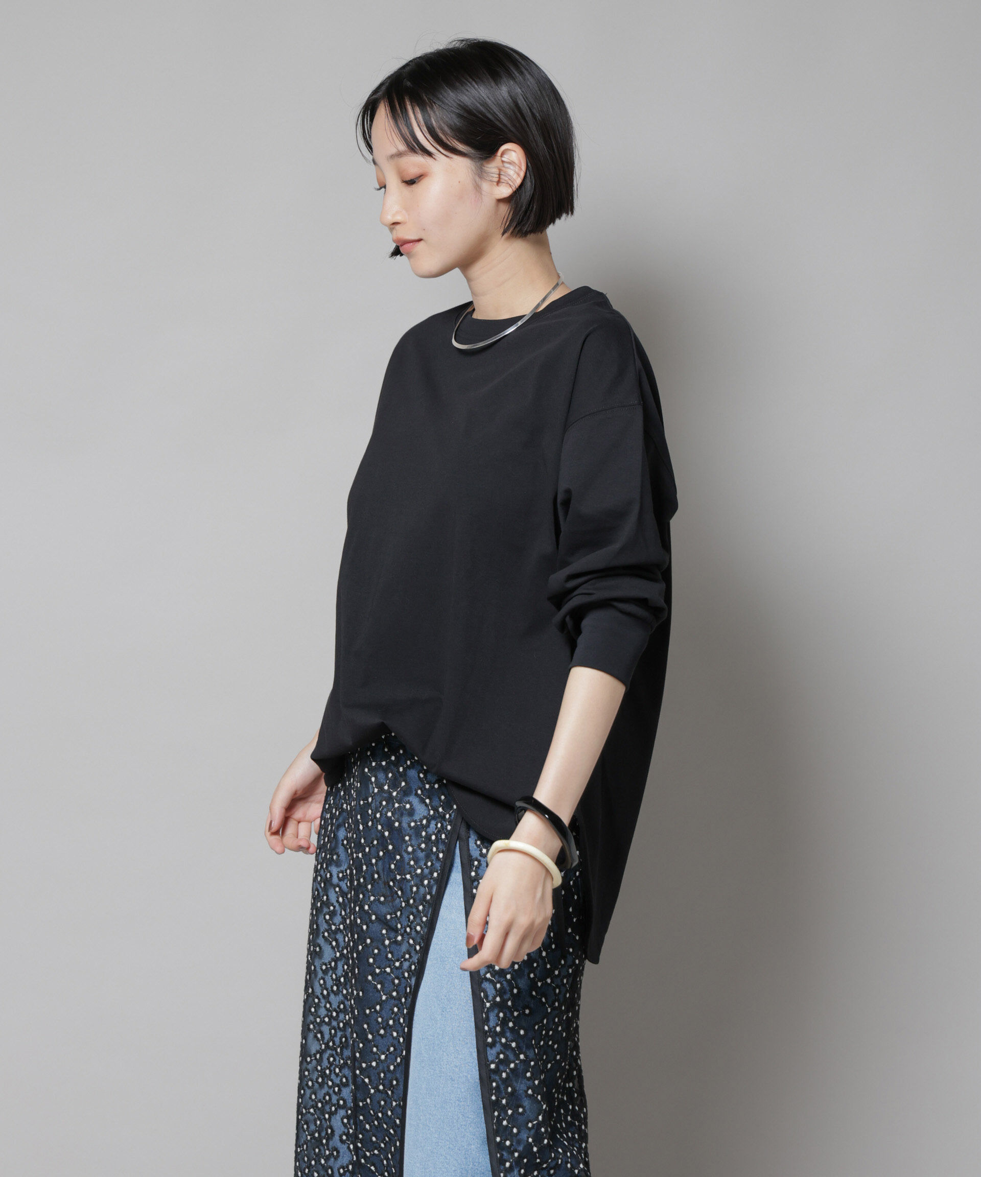 nano･universe「CVCプレーティング天竺ラウンドヘムカットトップス」|Tシャツ・カットソー|