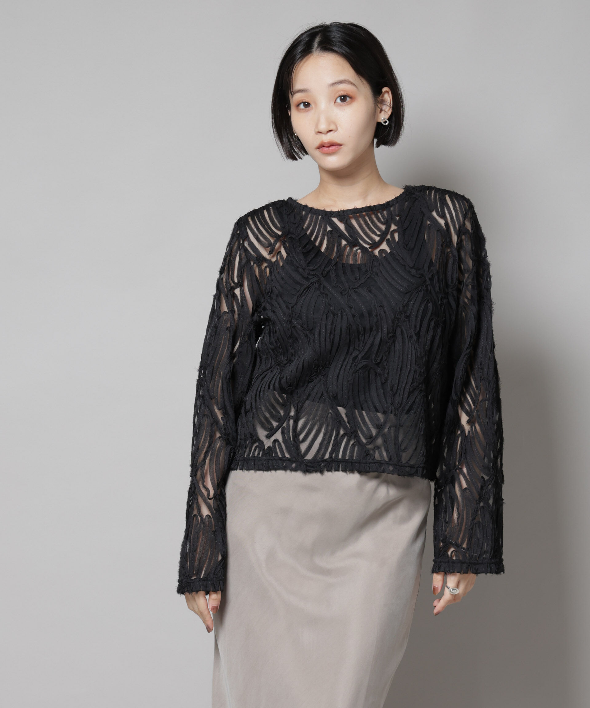 nano･universe「テープ刺繍チュール前後2wayカーディガン(セットアップ可)」|シャツ・ブラウス|