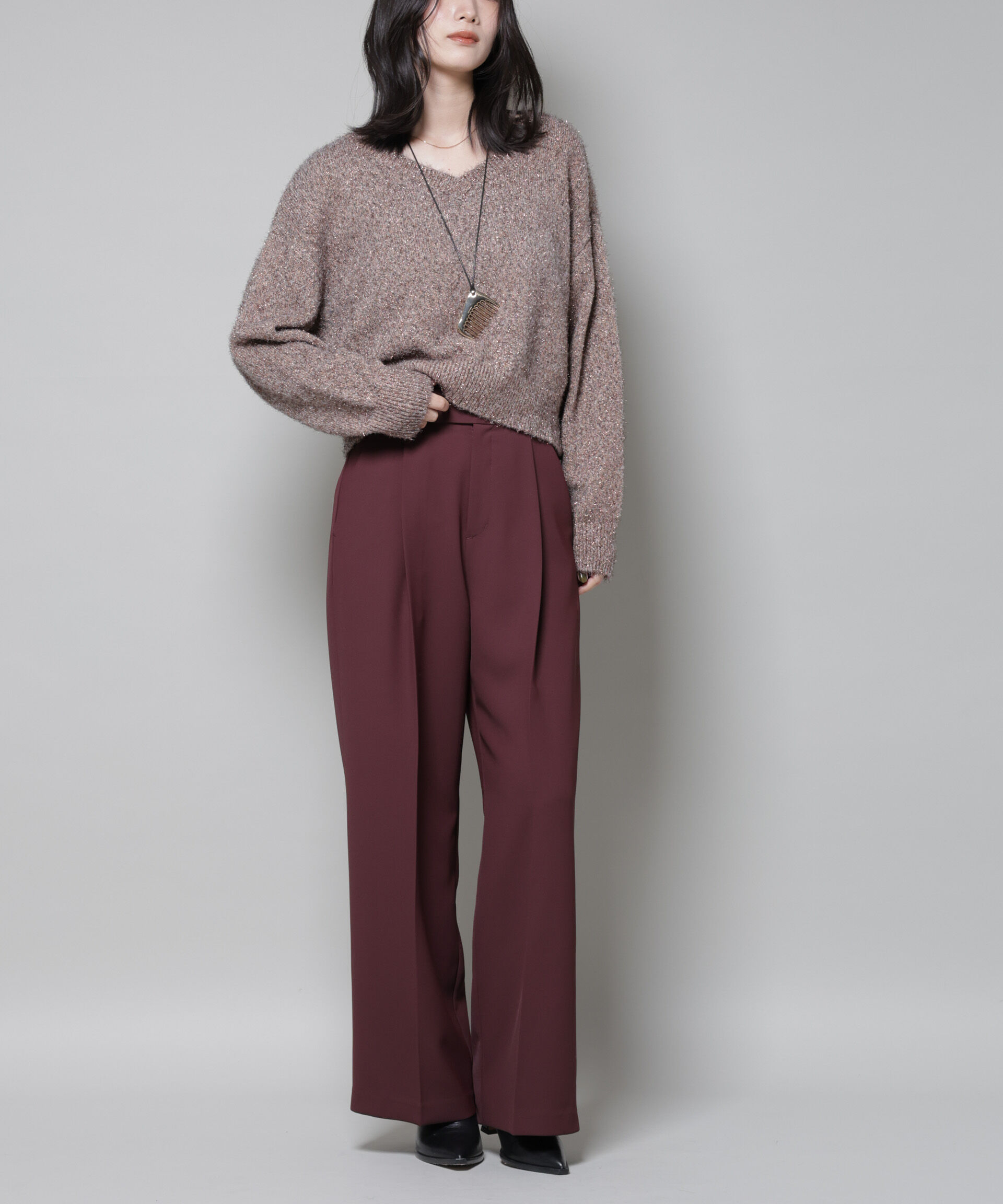 nano･universe「ツイルワイドスラックス」|チノ|D.ブラウン2