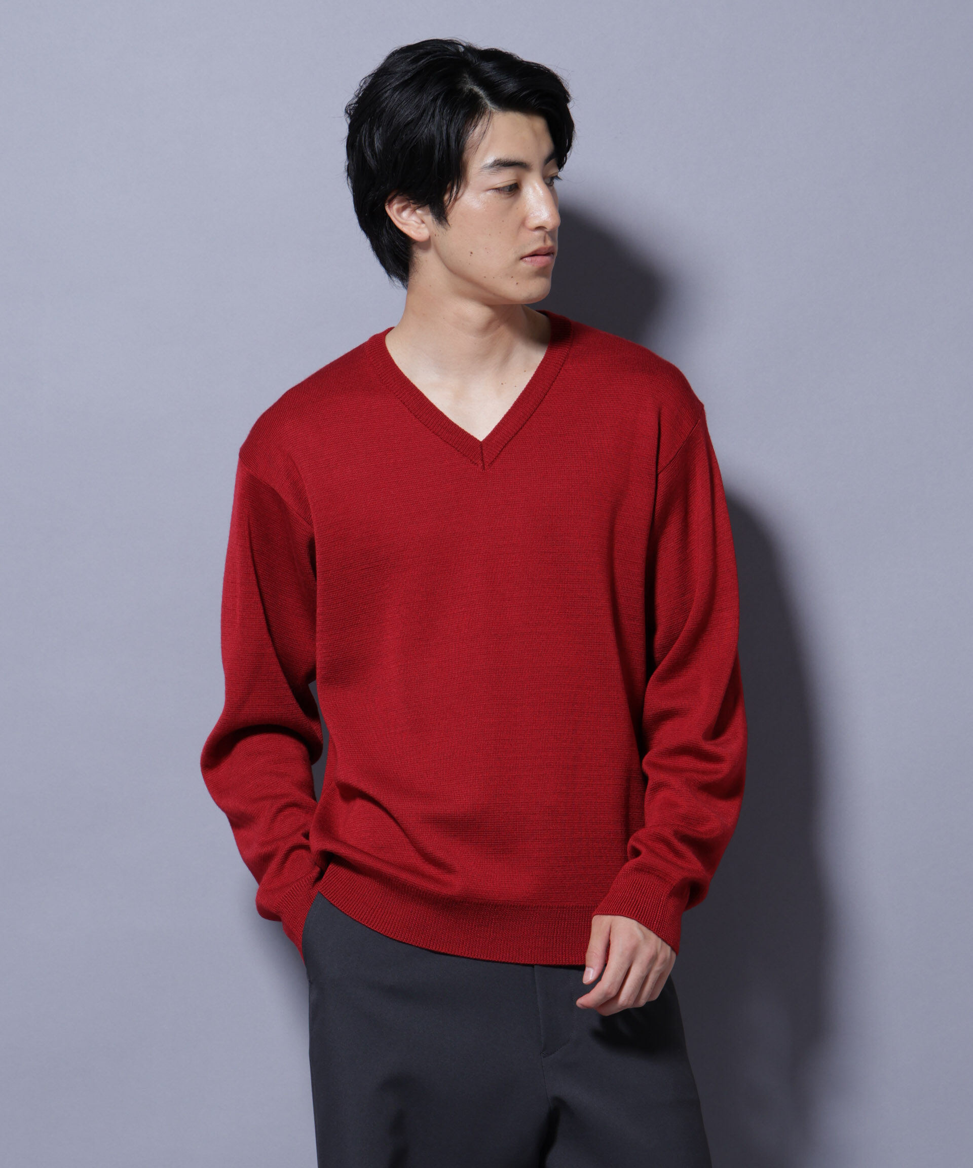 nano･universe「タスマニアウールミックス ミラノリブリラックスVネックニット」|ニット・セーター|
