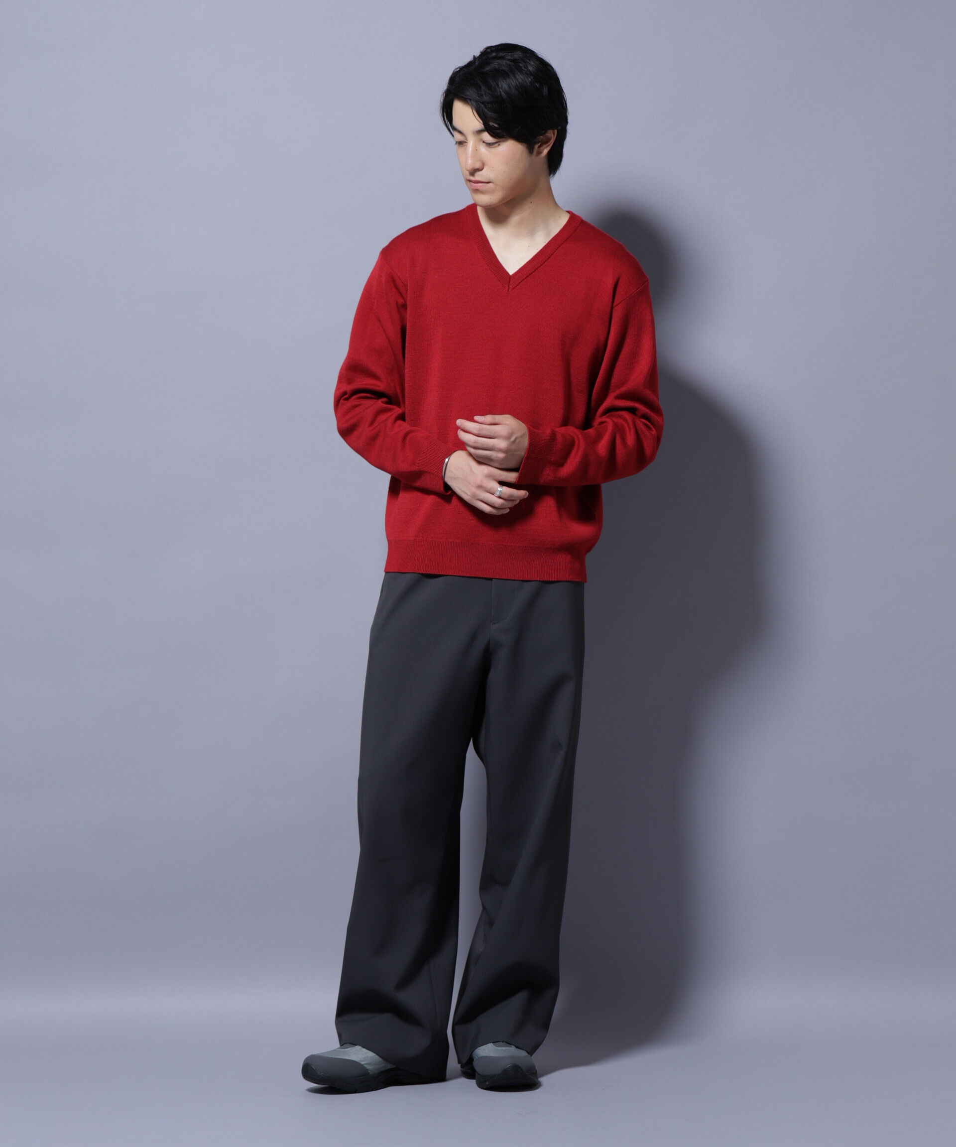 nano･universe「タスマニアウールミックス ミラノリブリラックスVネックニット」|ニット・セーター|