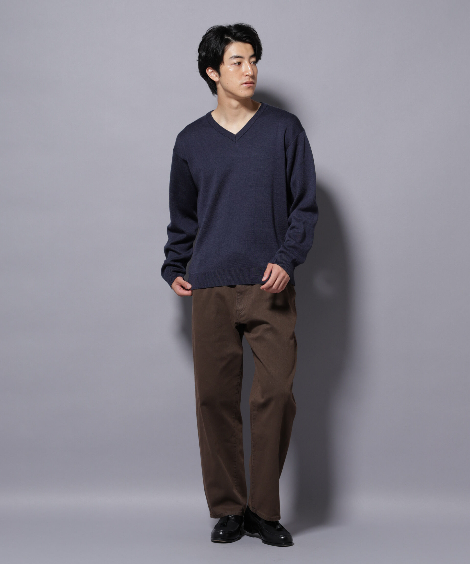 nano･universe「タスマニアウールミックス ミラノリブリラックスVネックニット」|ニット・セーター|
