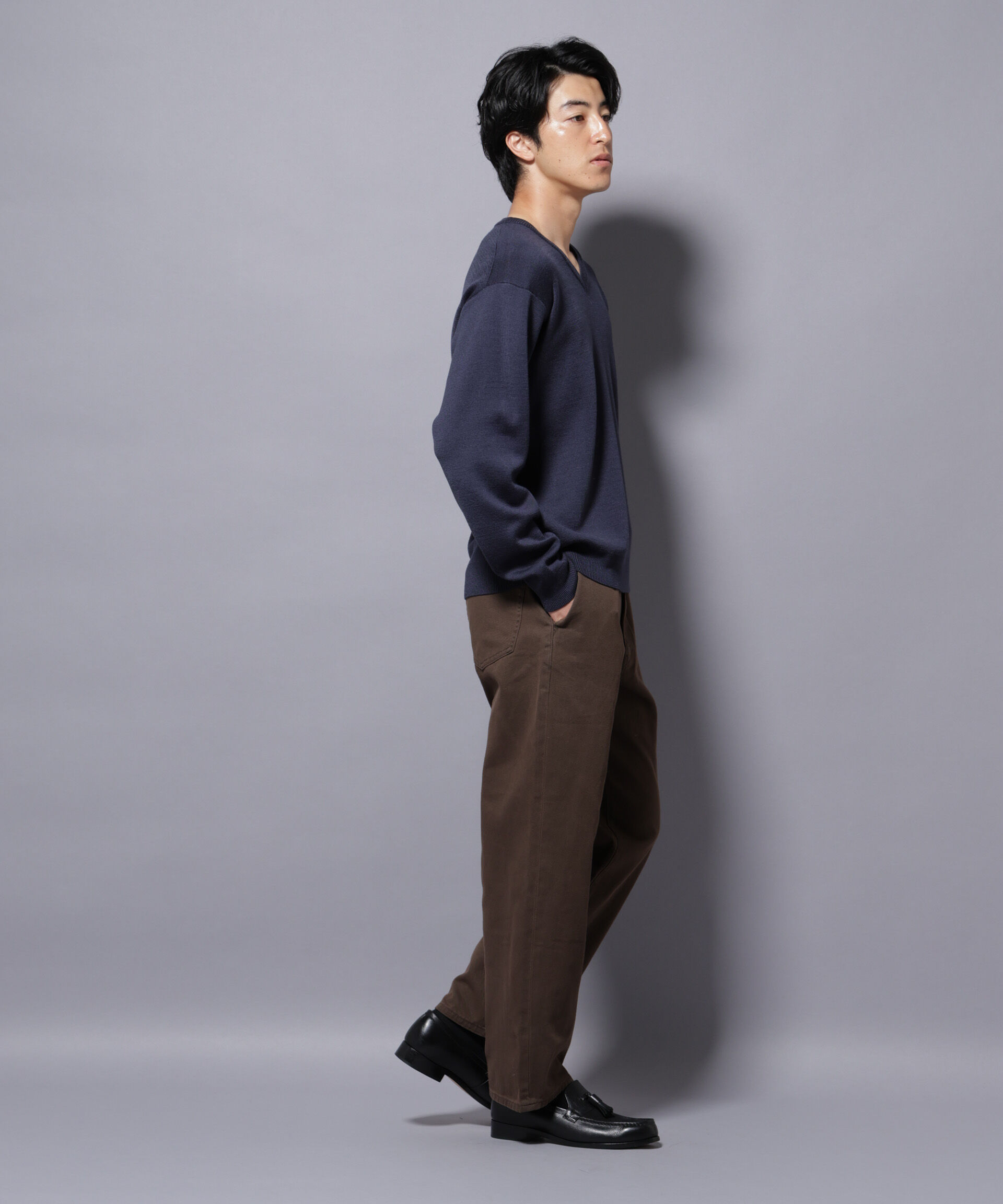 nano･universe「タスマニアウールミックス ミラノリブリラックスVネックニット」|ニット・セーター|