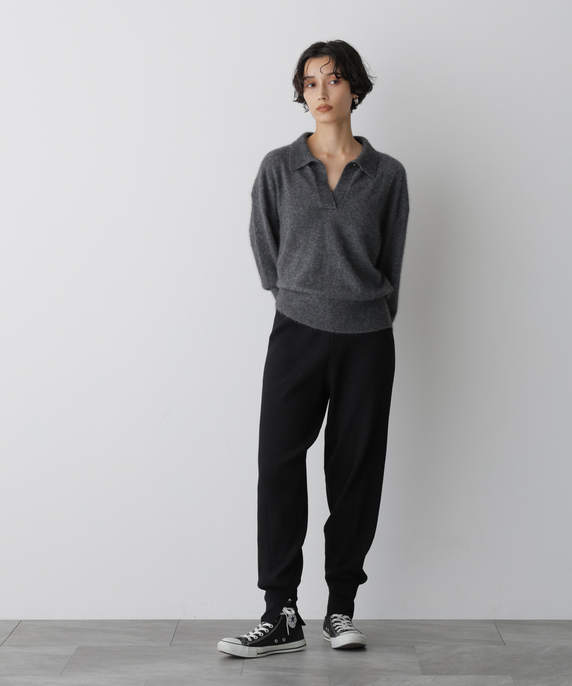  「「STEVELOUR」スキッパーポロ衿ソフトタッチニット」|ニット・セーター|