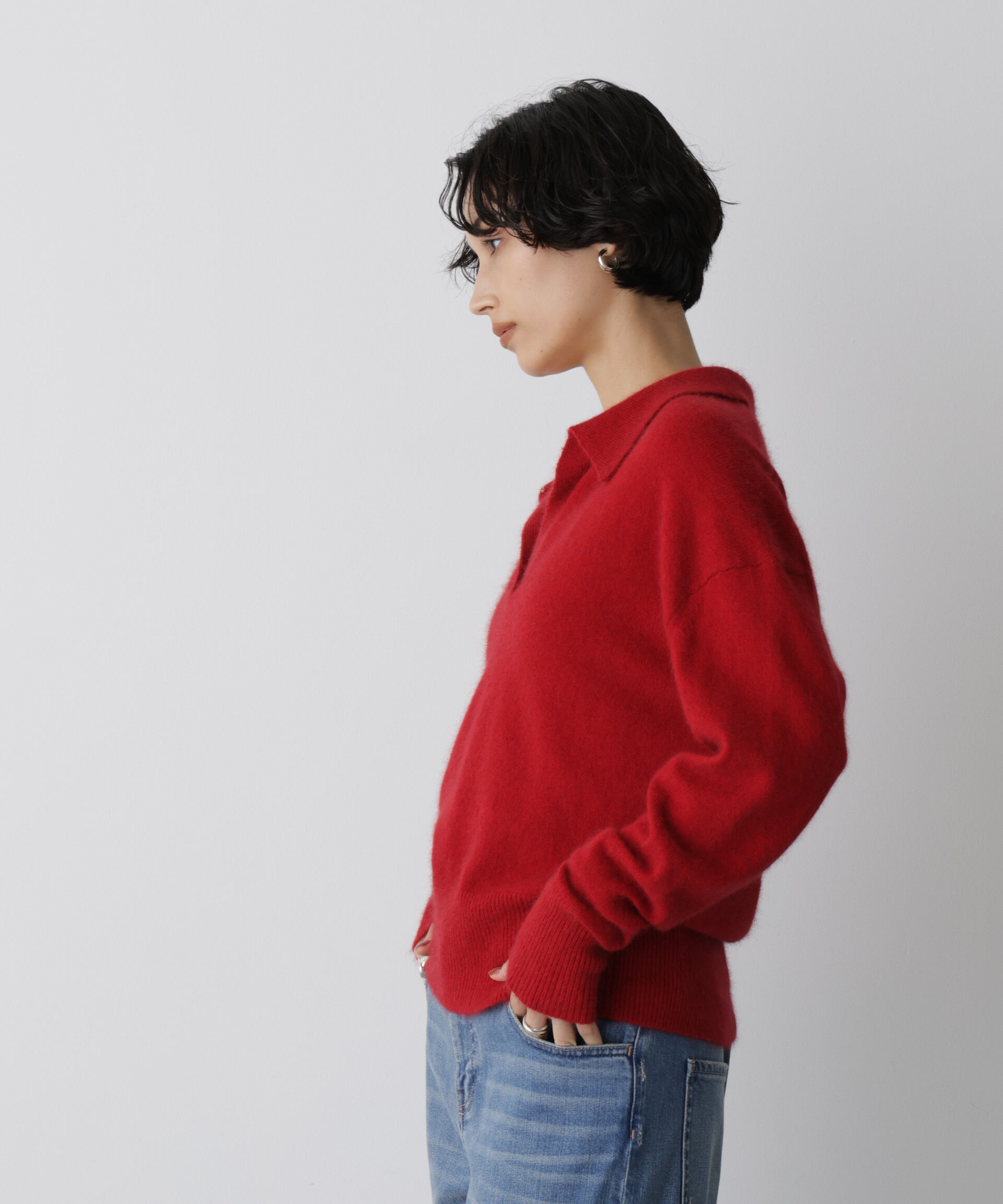  「「STEVELOUR」スキッパーポロ衿ソフトタッチニット」|ニット・セーター|