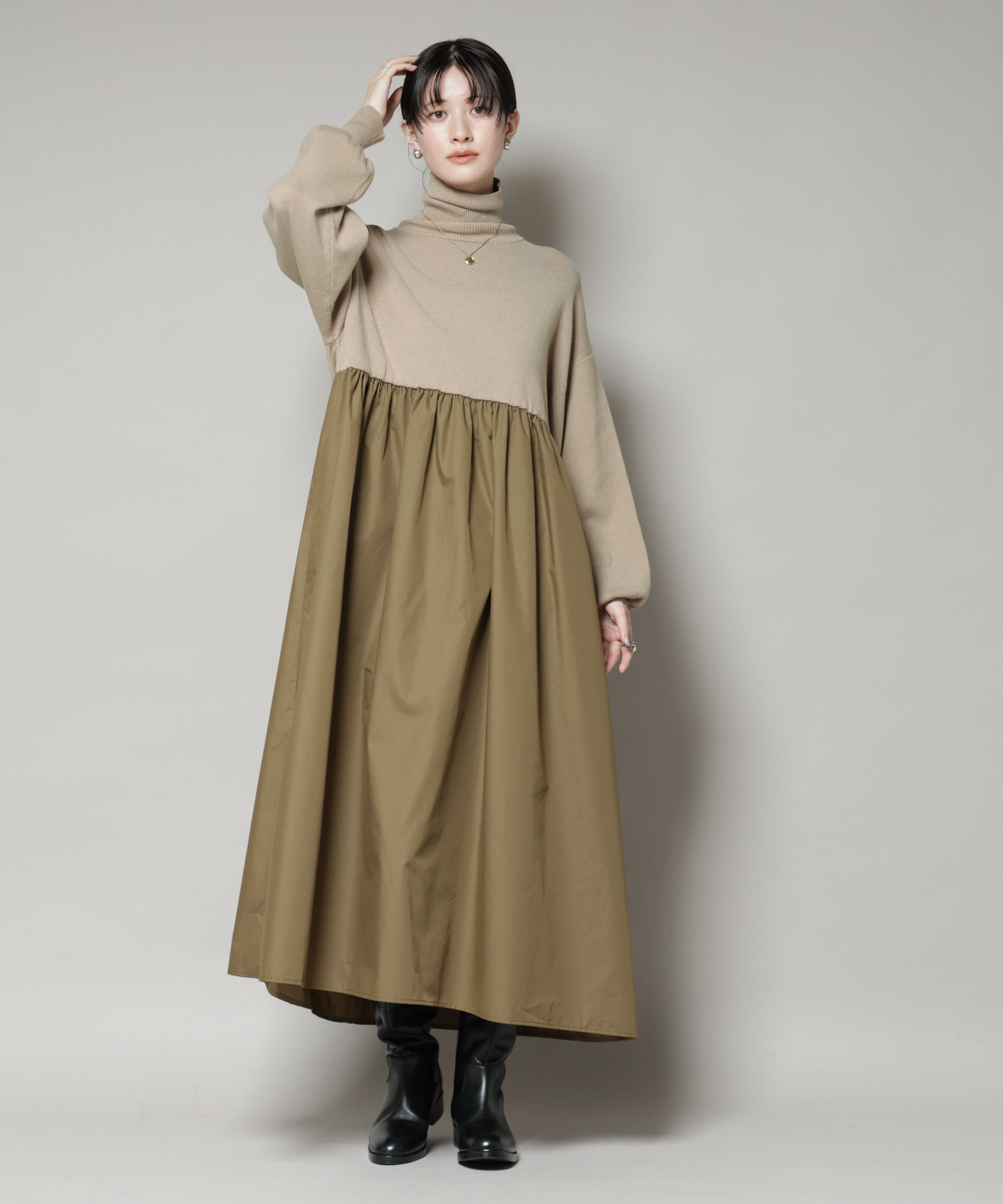 nano･universe「異素材コンビドッキングタートルワンピース」|ワンピース|