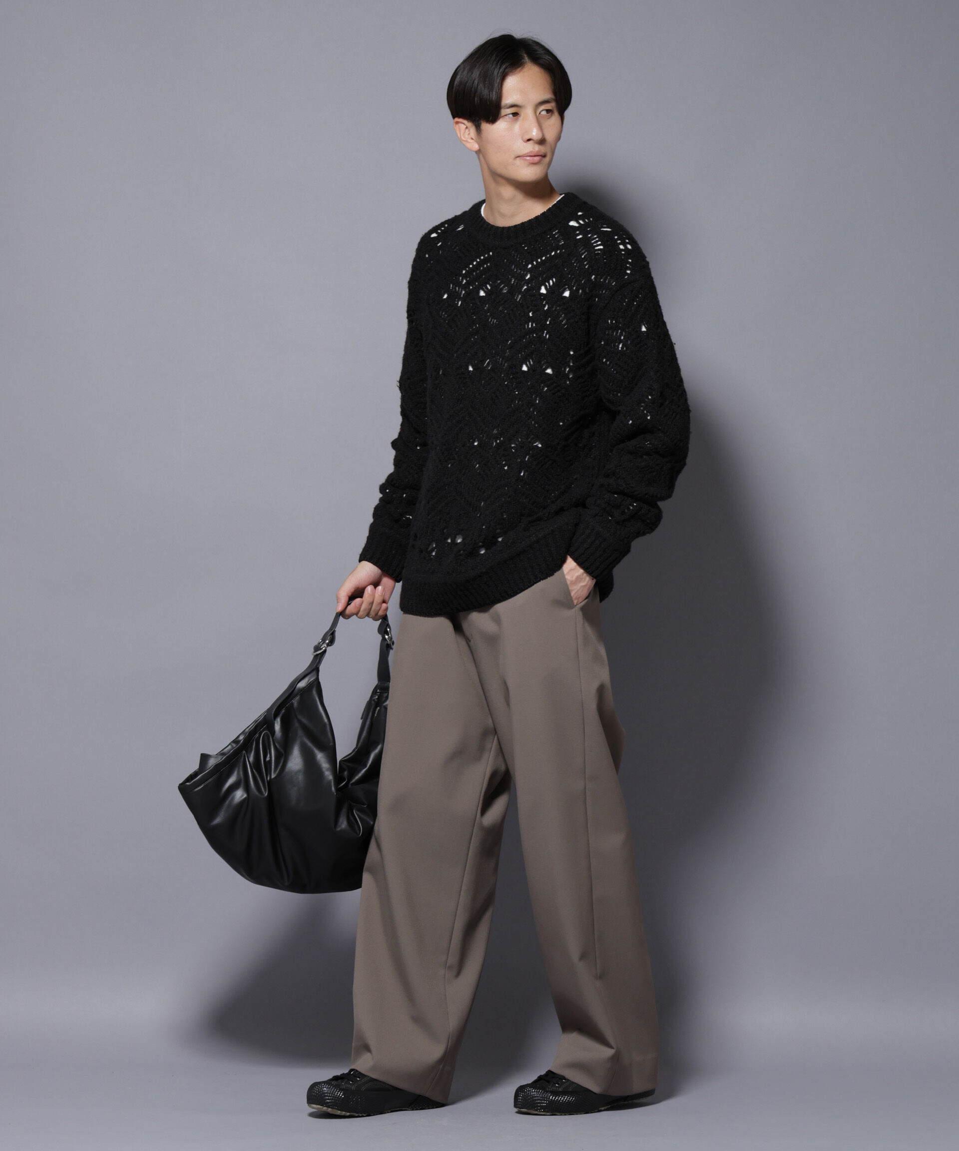 nano･universe「透かし編み クルーネックニット」|ニット・セーター|