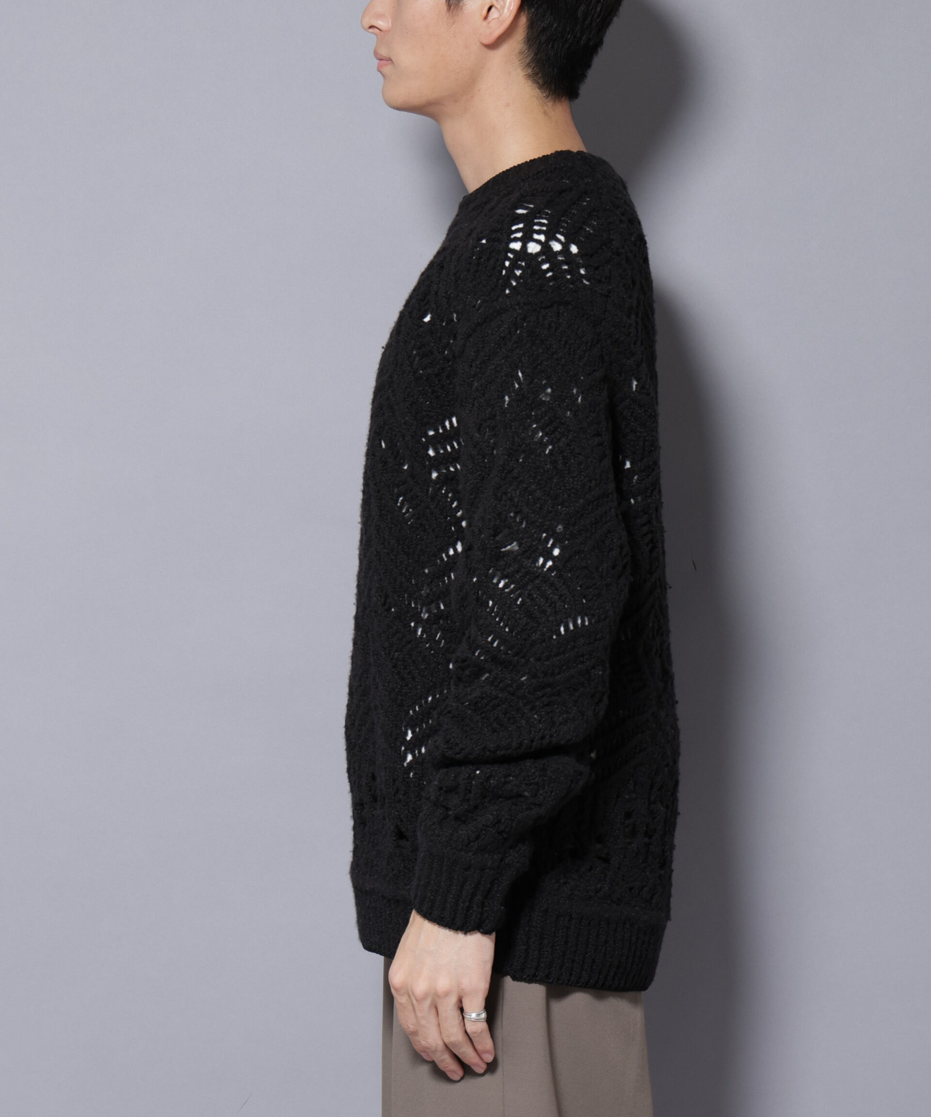 nano･universe「透かし編み クルーネックニット」|ニット・セーター|