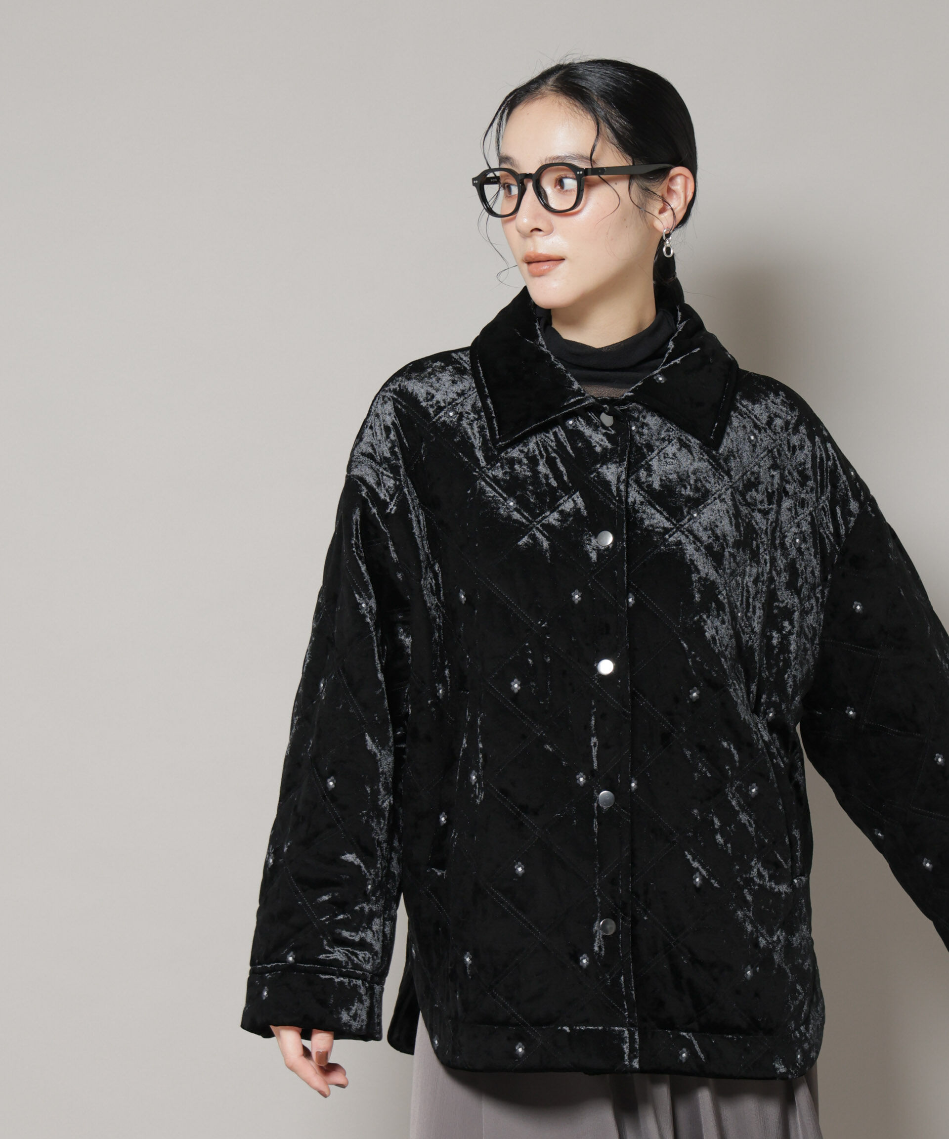 nano･universe「ベロアキルト刺繍ブルゾン」|ブルゾン・スタジャン|