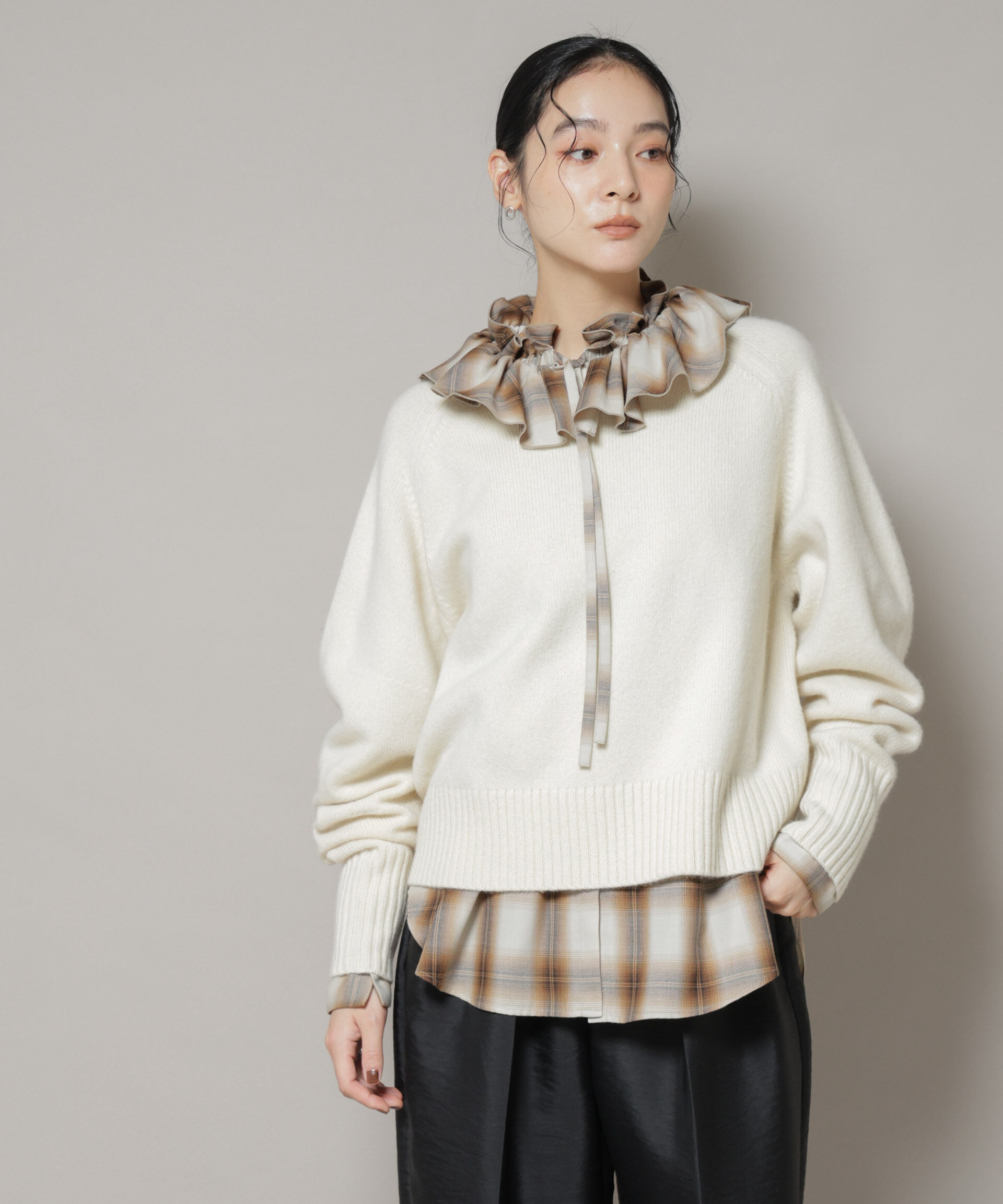 nano･universe「AQUAウールカシミヤクルーネックニットプルオーバー」|ニット・セーター|