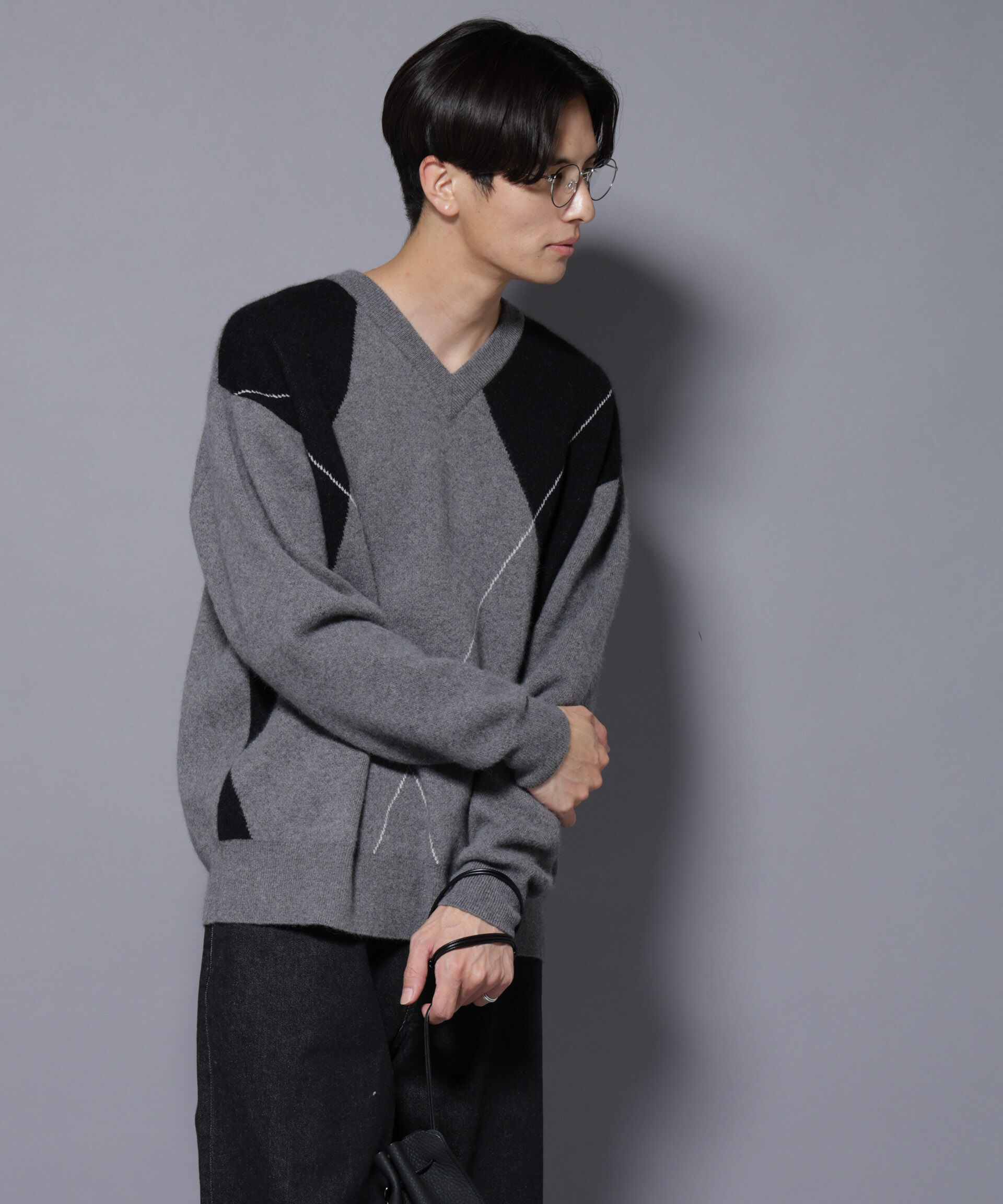 nano･universe「アンゴラ混アーガイルVネックニット」|ニット・セーター|