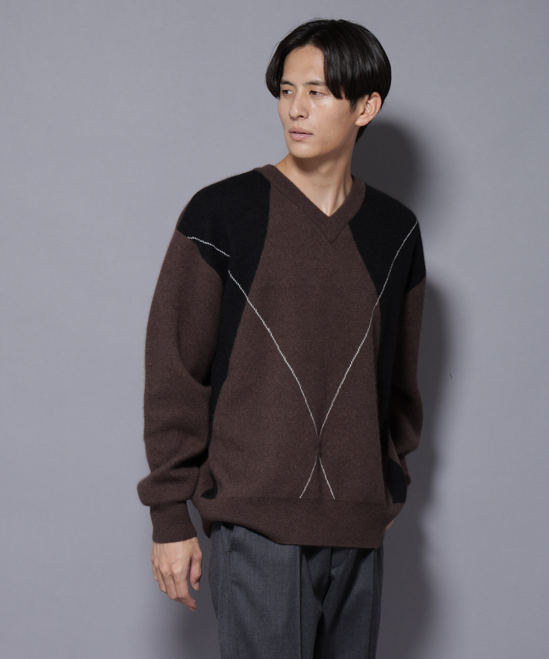 nano･universe「アンゴラ混アーガイルVネックニット」|ニット・セーター|