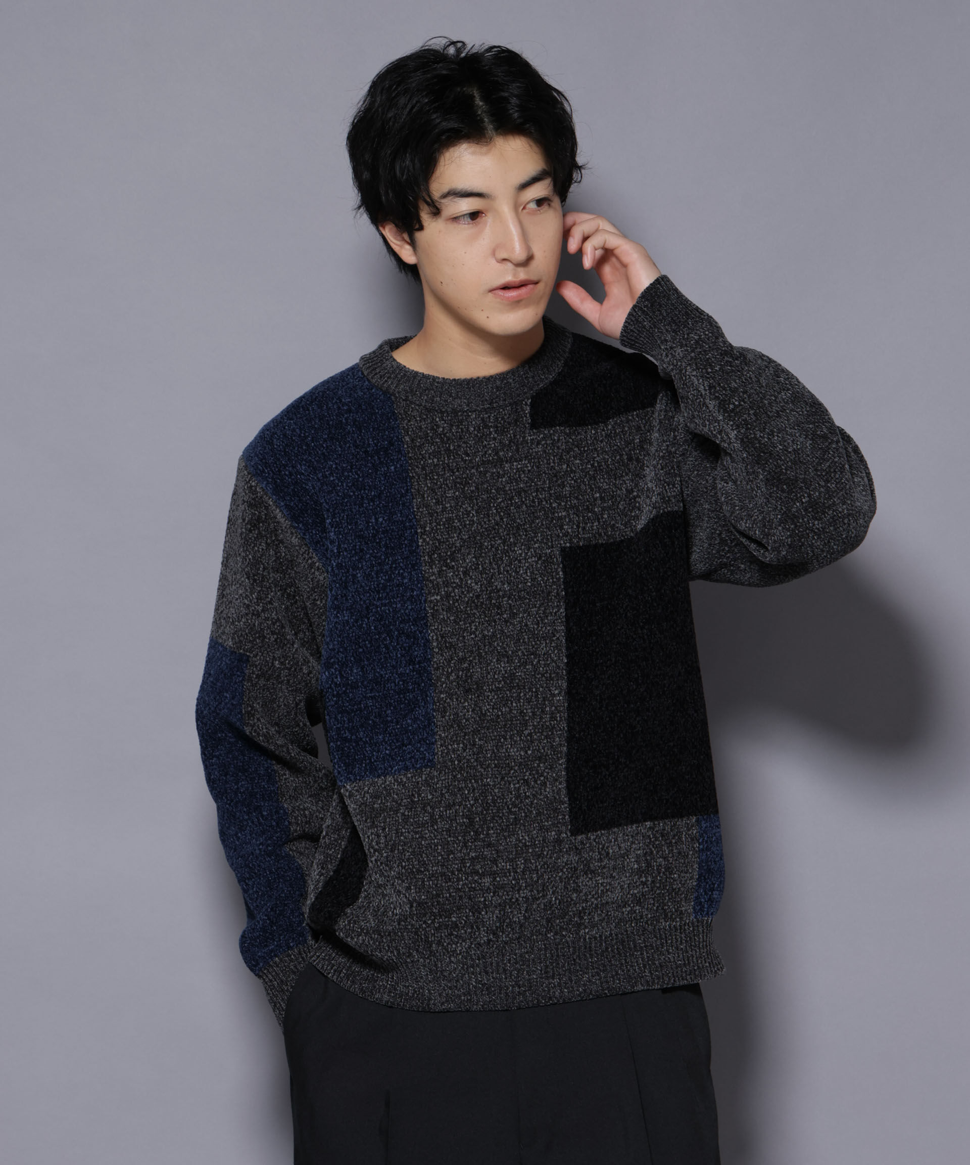 nano･universe「モールヤーンブロッキングニット」|ニット・セーター|