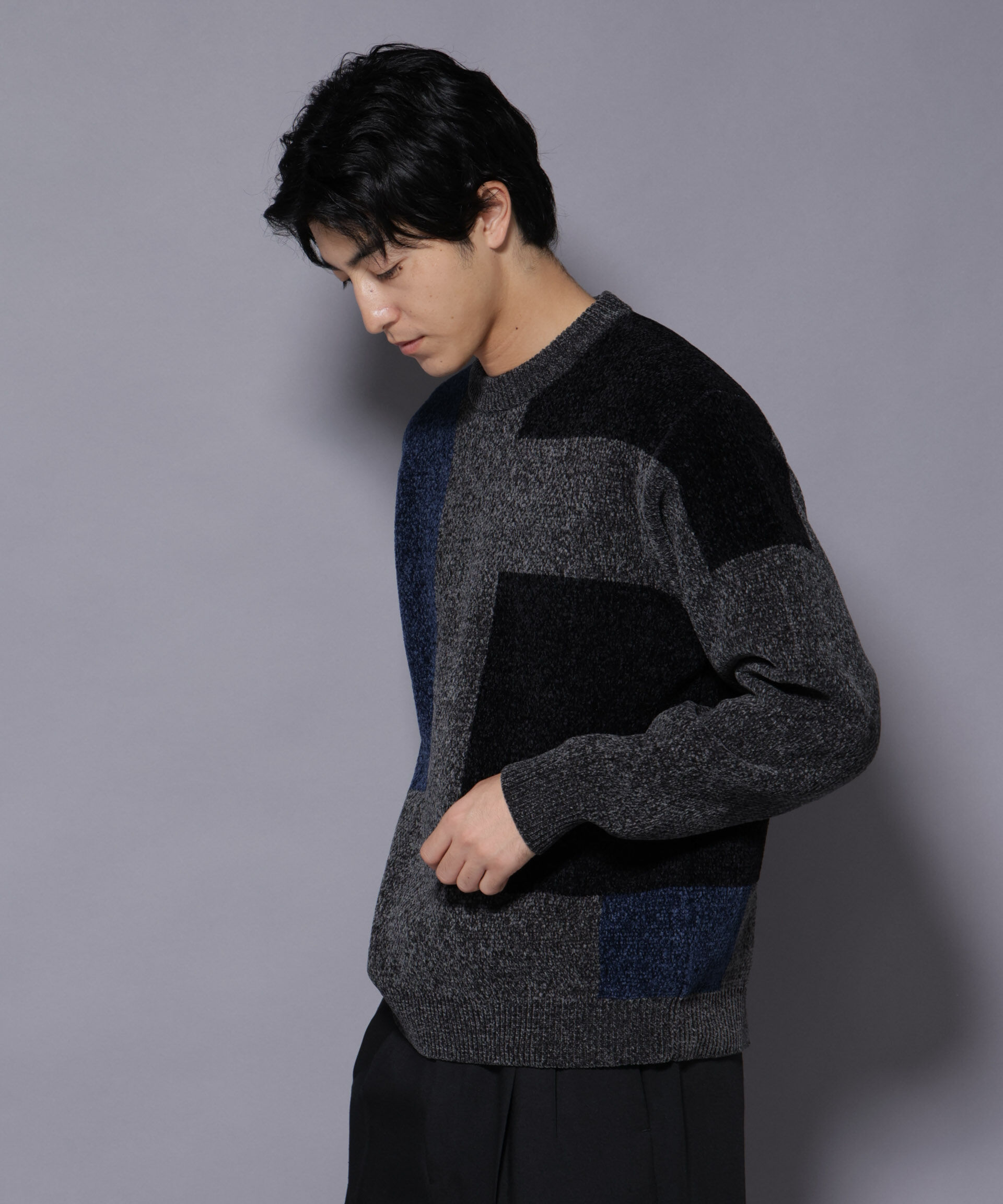 nano･universe「モールヤーンブロッキングニット」|ニット・セーター|