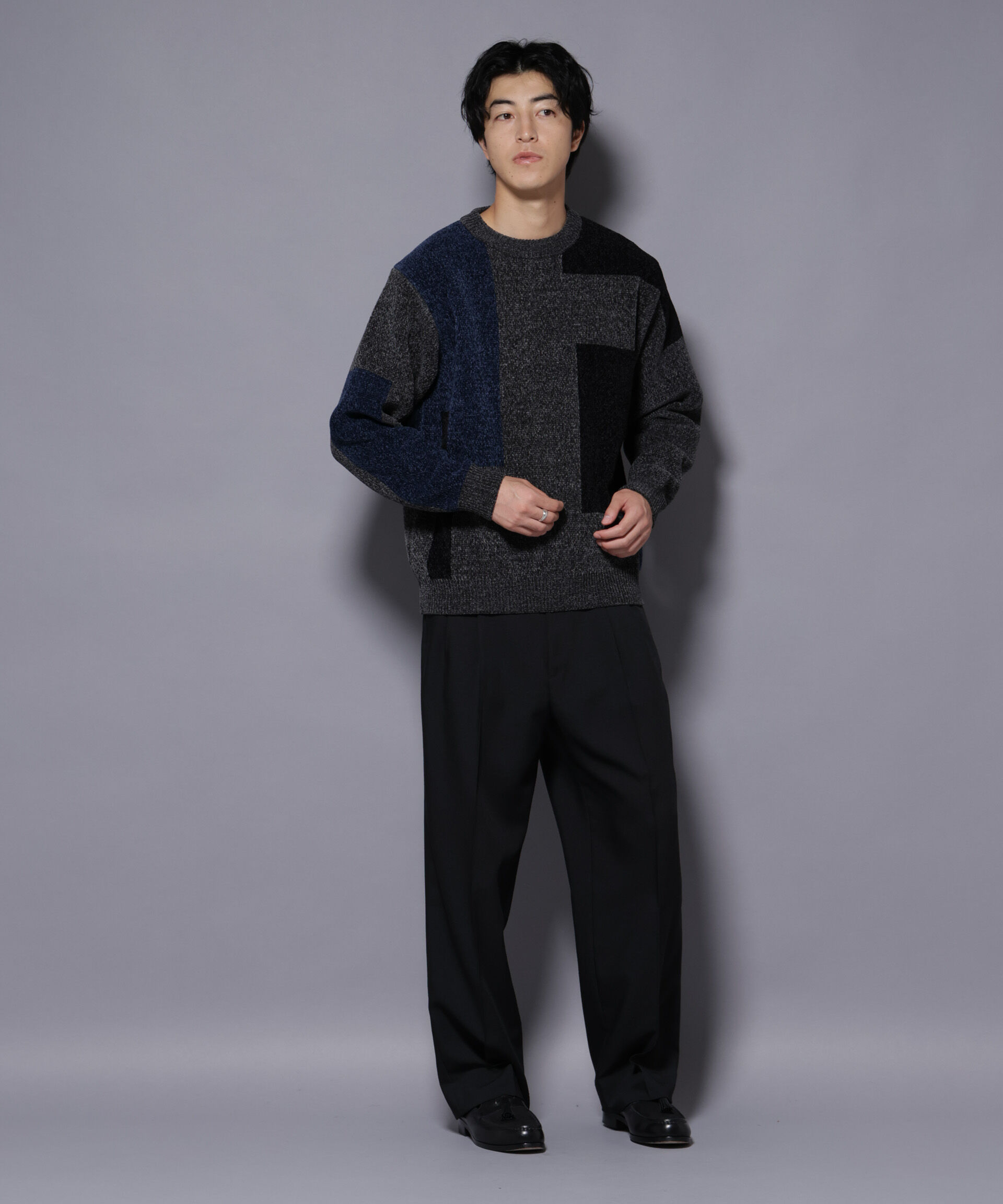 nano･universe「モールヤーンブロッキングニット」|ニット・セーター|