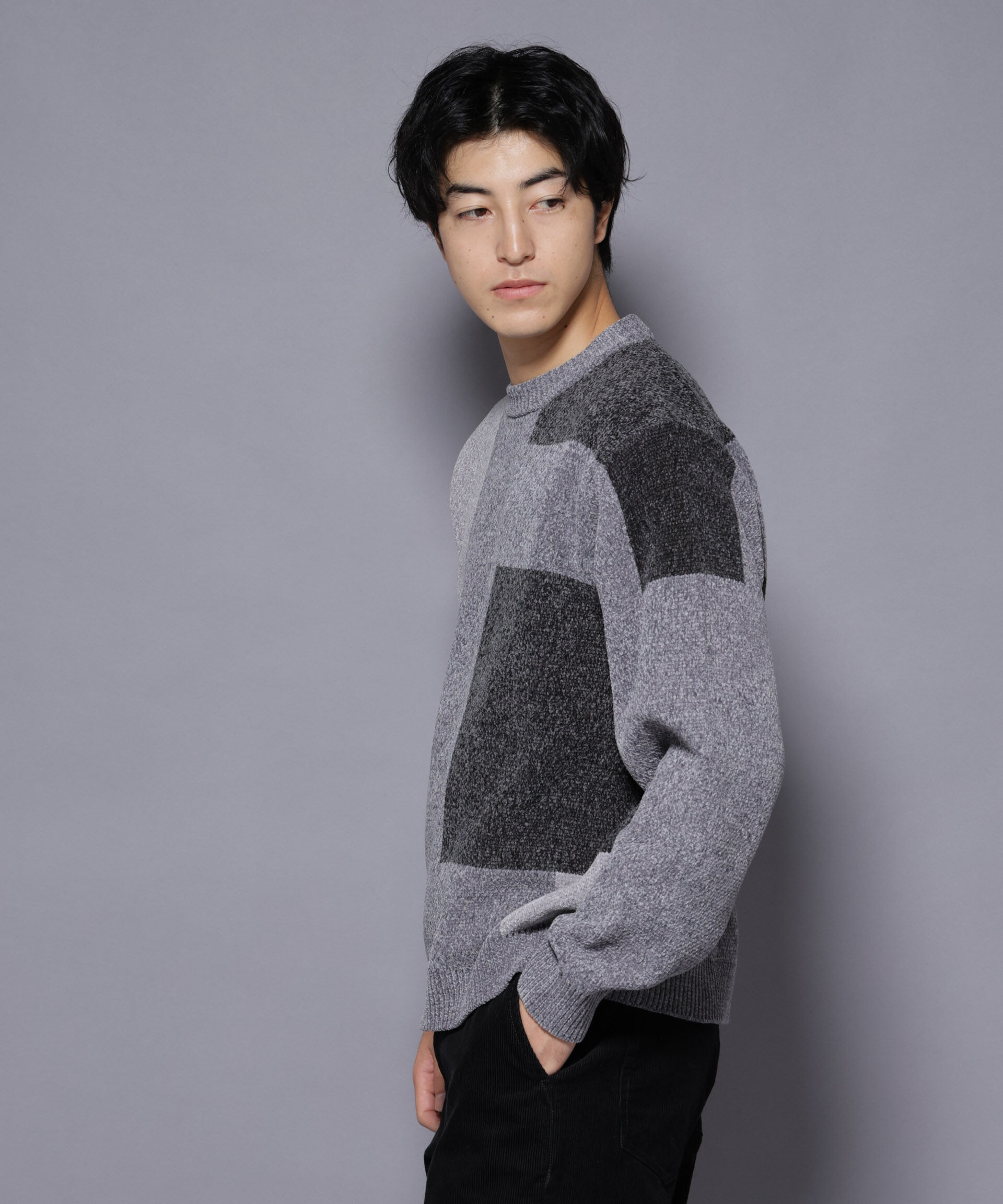 nano･universe「モールヤーンブロッキングニット」|ニット・セーター|