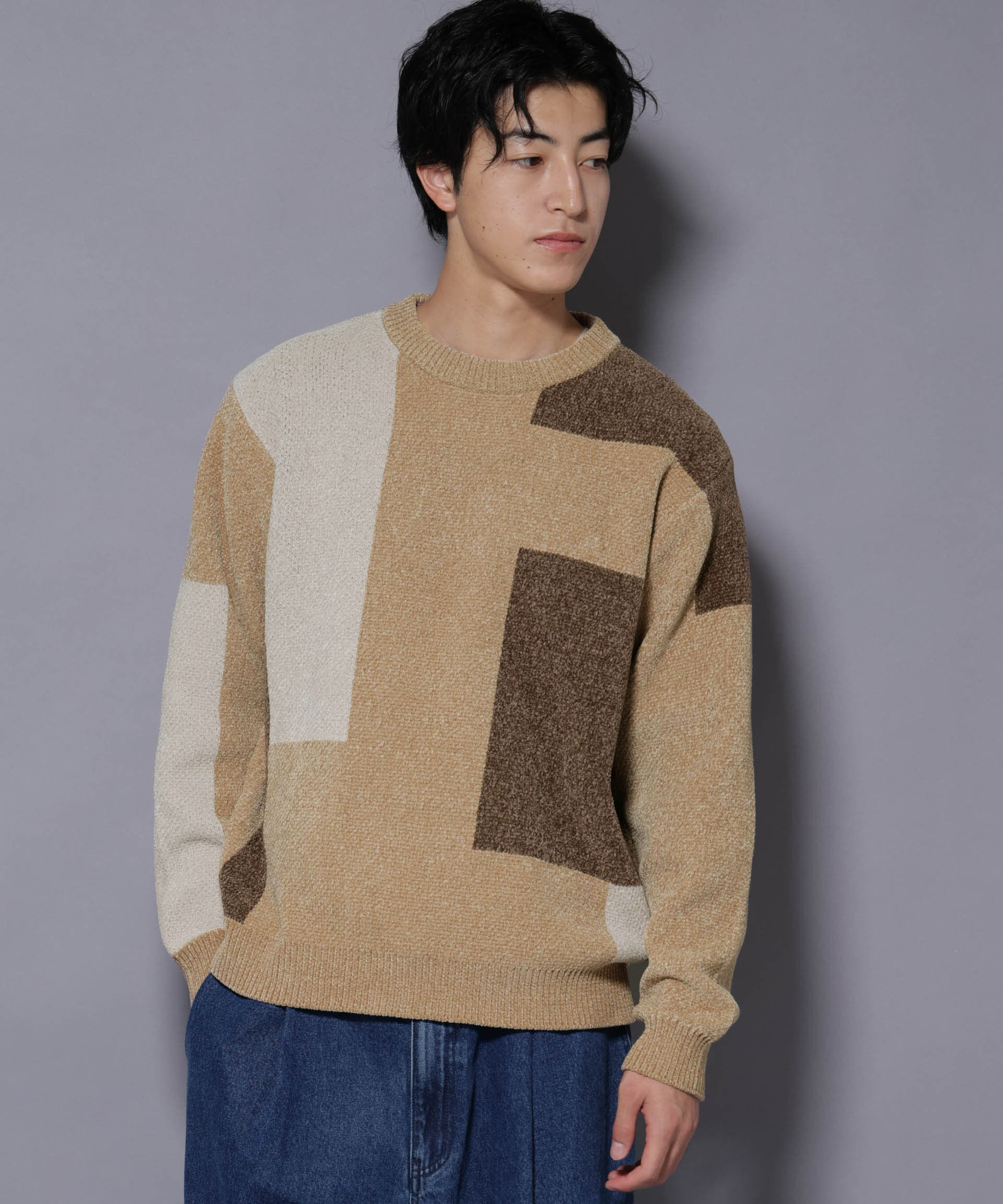 nano･universe「モールヤーンブロッキングニット」|ニット・セーター|