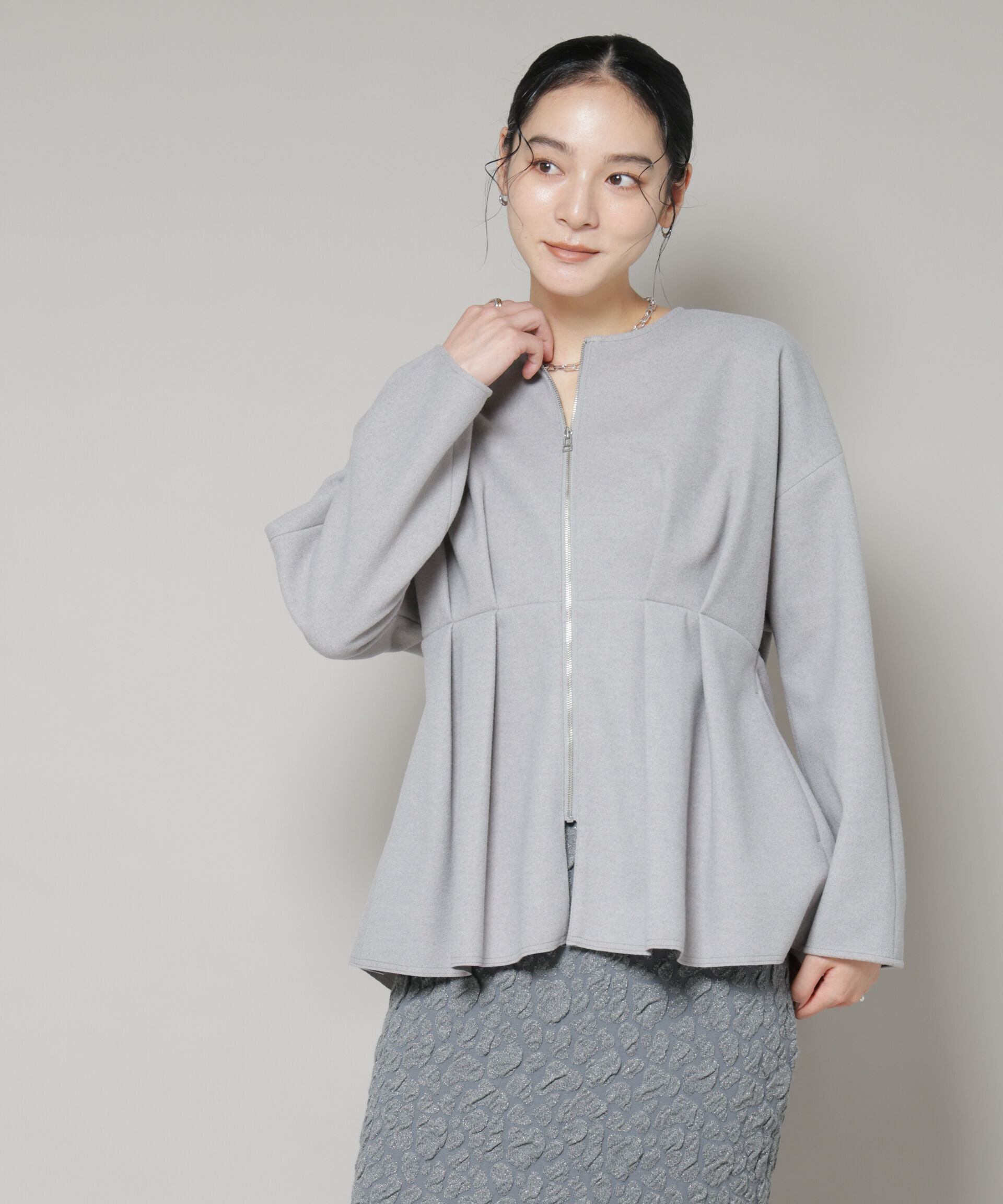 nano･universe「ニードルジャージーペプラムブルゾン」|ブルゾン・スタジャン|