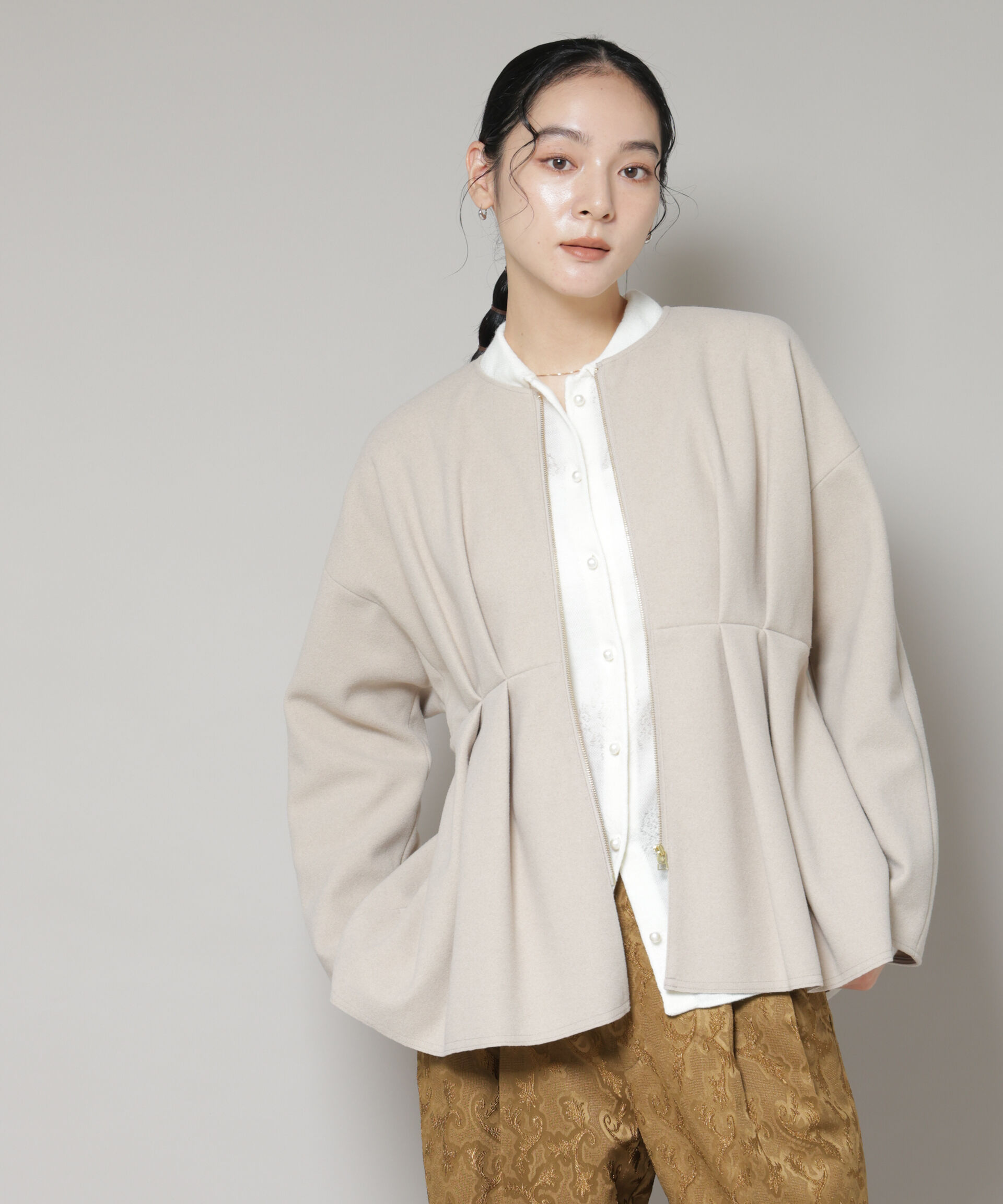 nano･universe「ニードルジャージーペプラムブルゾン」|ブルゾン・スタジャン|ライトベージ 1