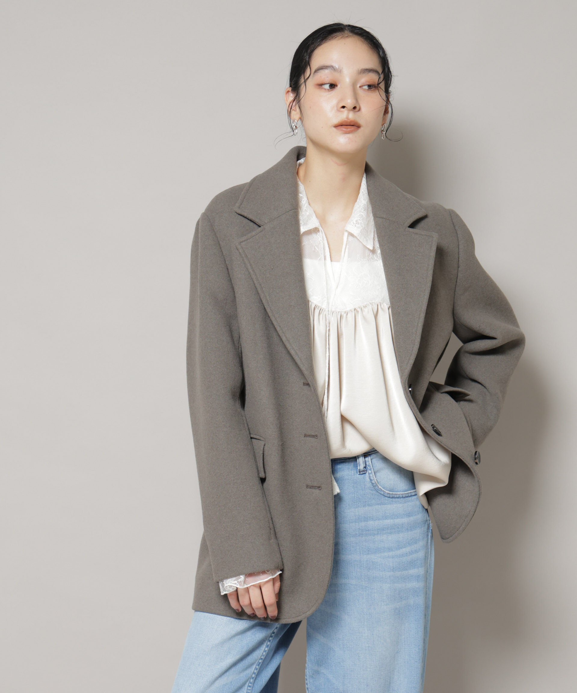 nano･universe「ワイドショルダージャケット」|テーラードジャケット|モカ3