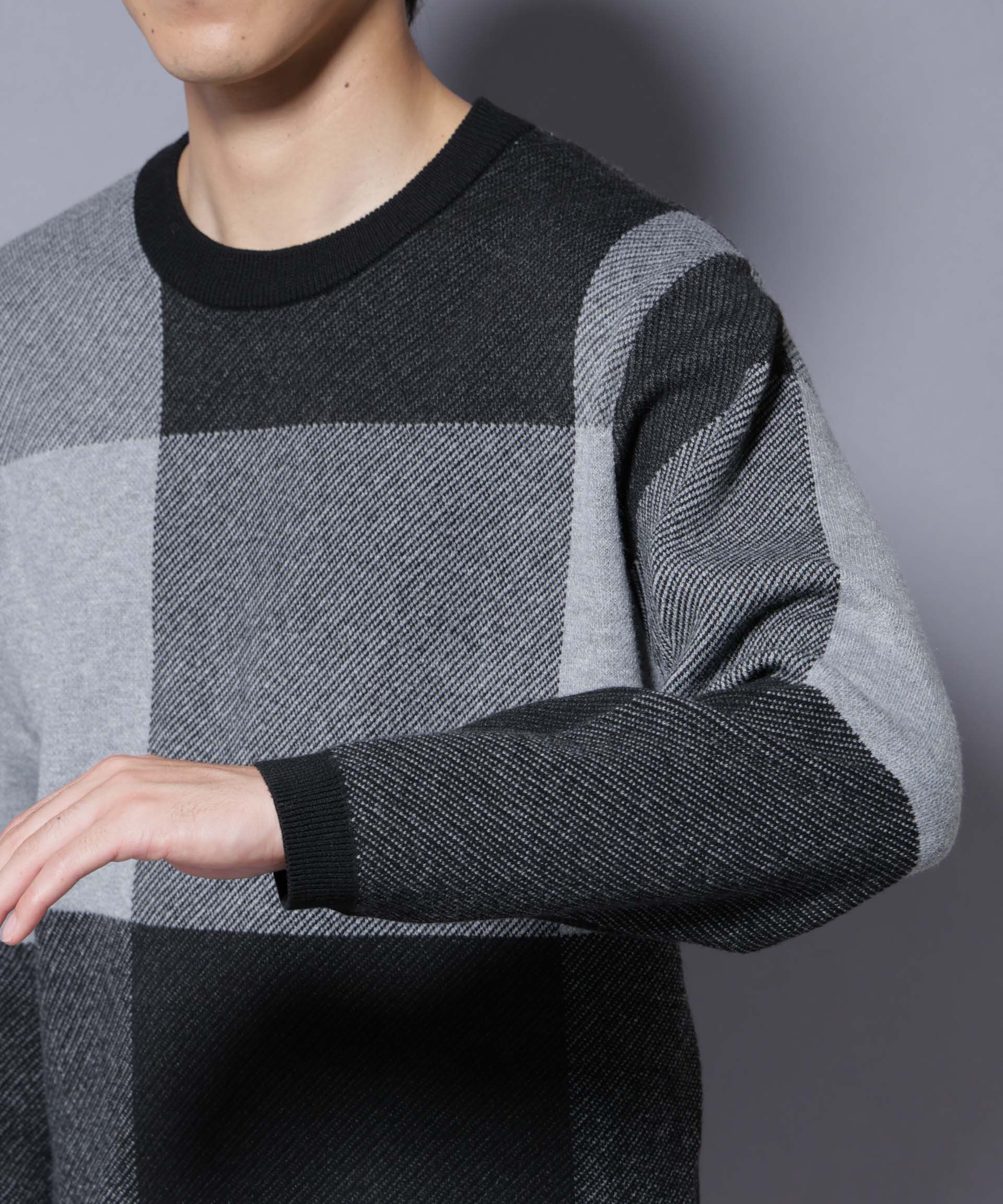 nano･universe「ブロックチェッククルーネックニット」|ニット・セーター|