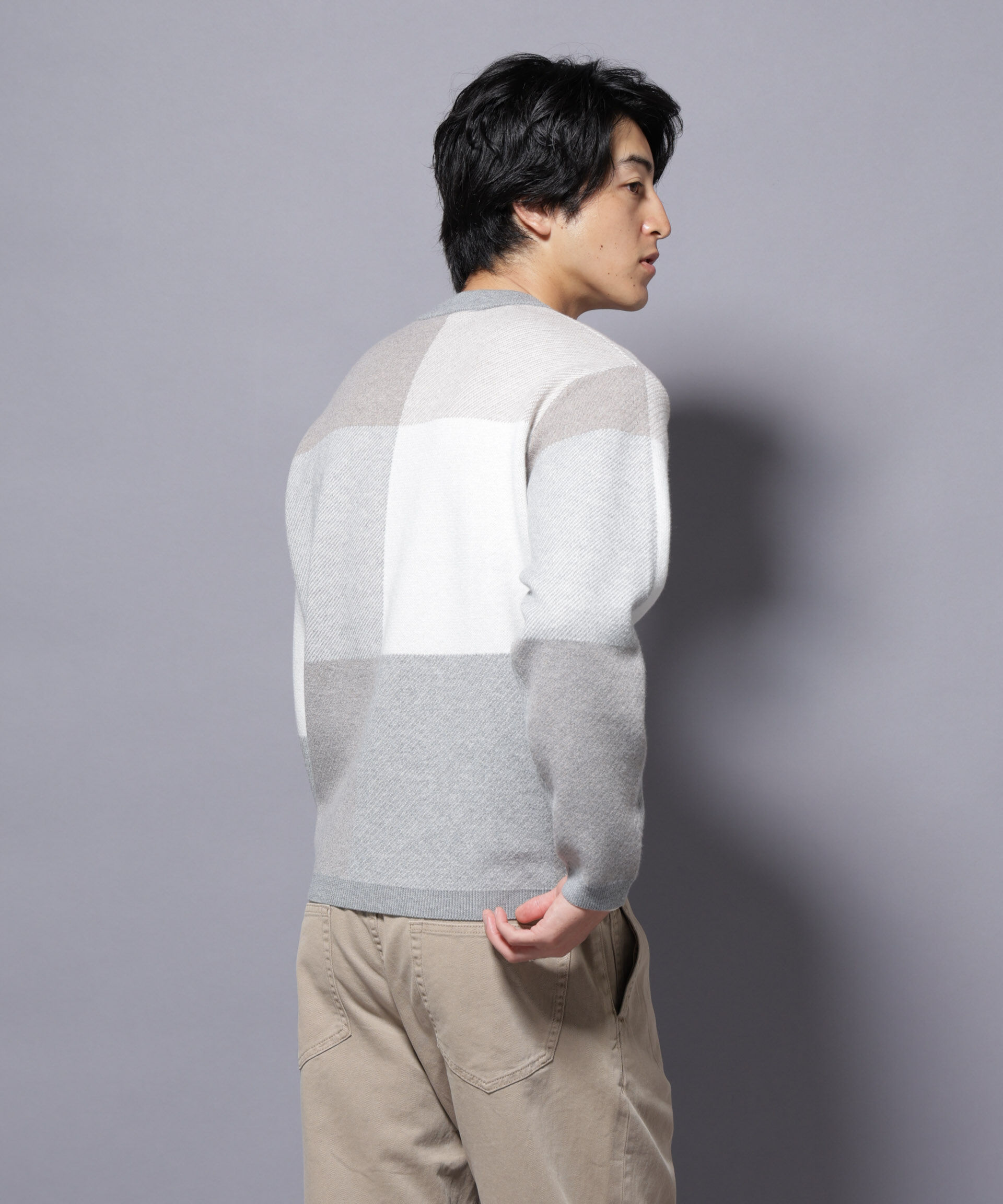 nano･universe「ブロックチェッククルーネックニット」|ニット・セーター|