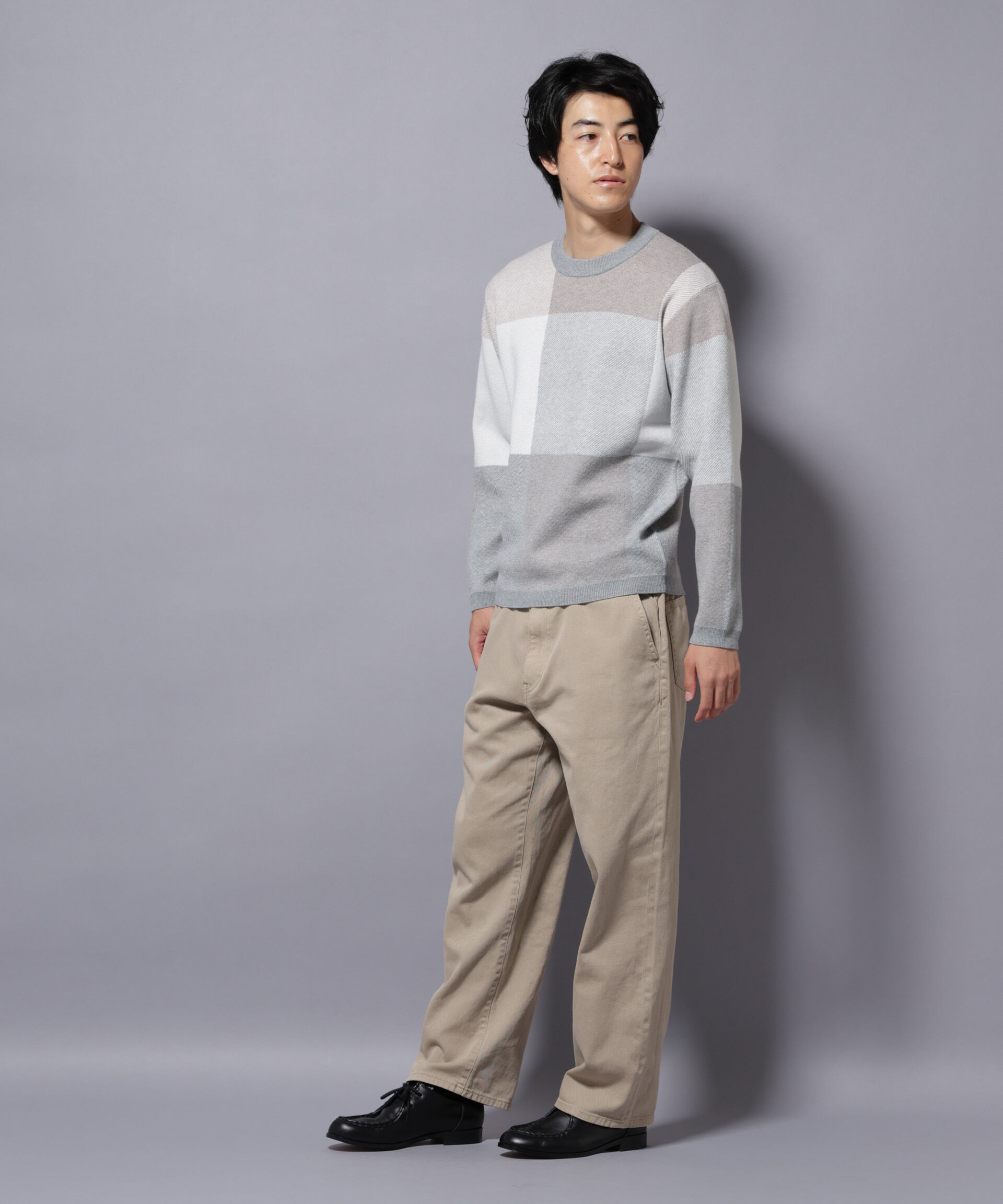 nano･universe「ブロックチェッククルーネックニット」|ニット・セーター|