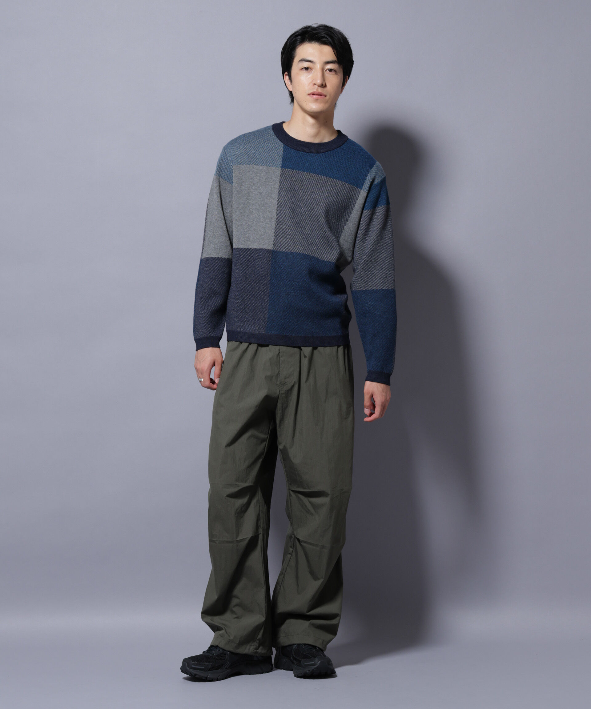 nano･universe「ブロックチェッククルーネックニット」|ニット・セーター|